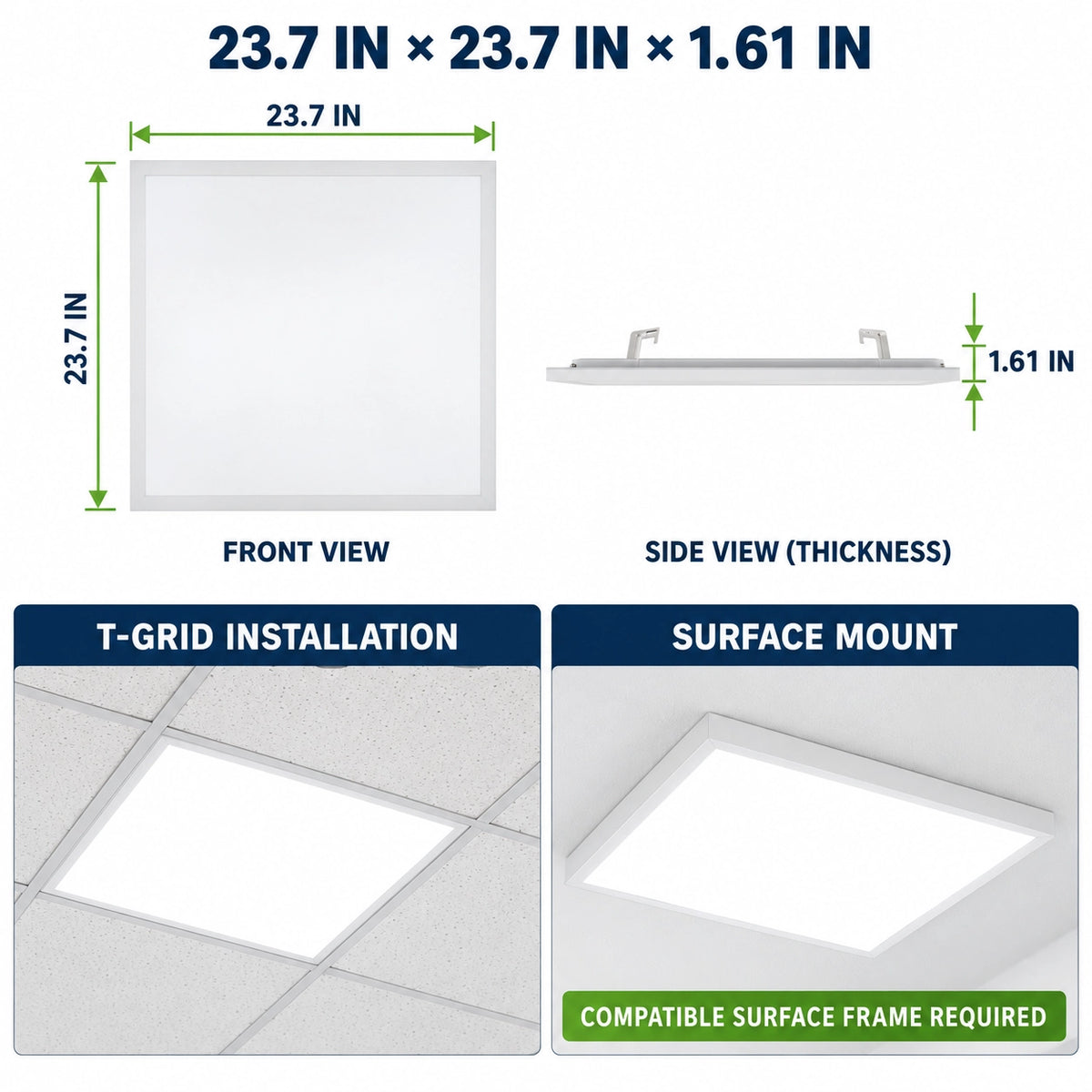 0-10V dimmable 2x2 LED panel light for commercial drop ceiling and T-grid installations