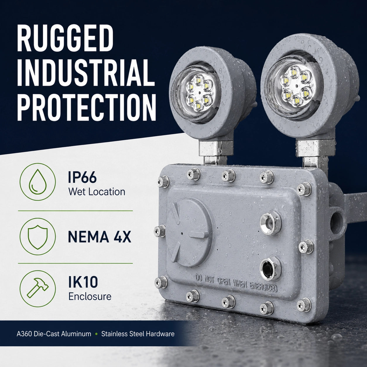 120-277V explosion proof emergency light for industrial hazardous location applications