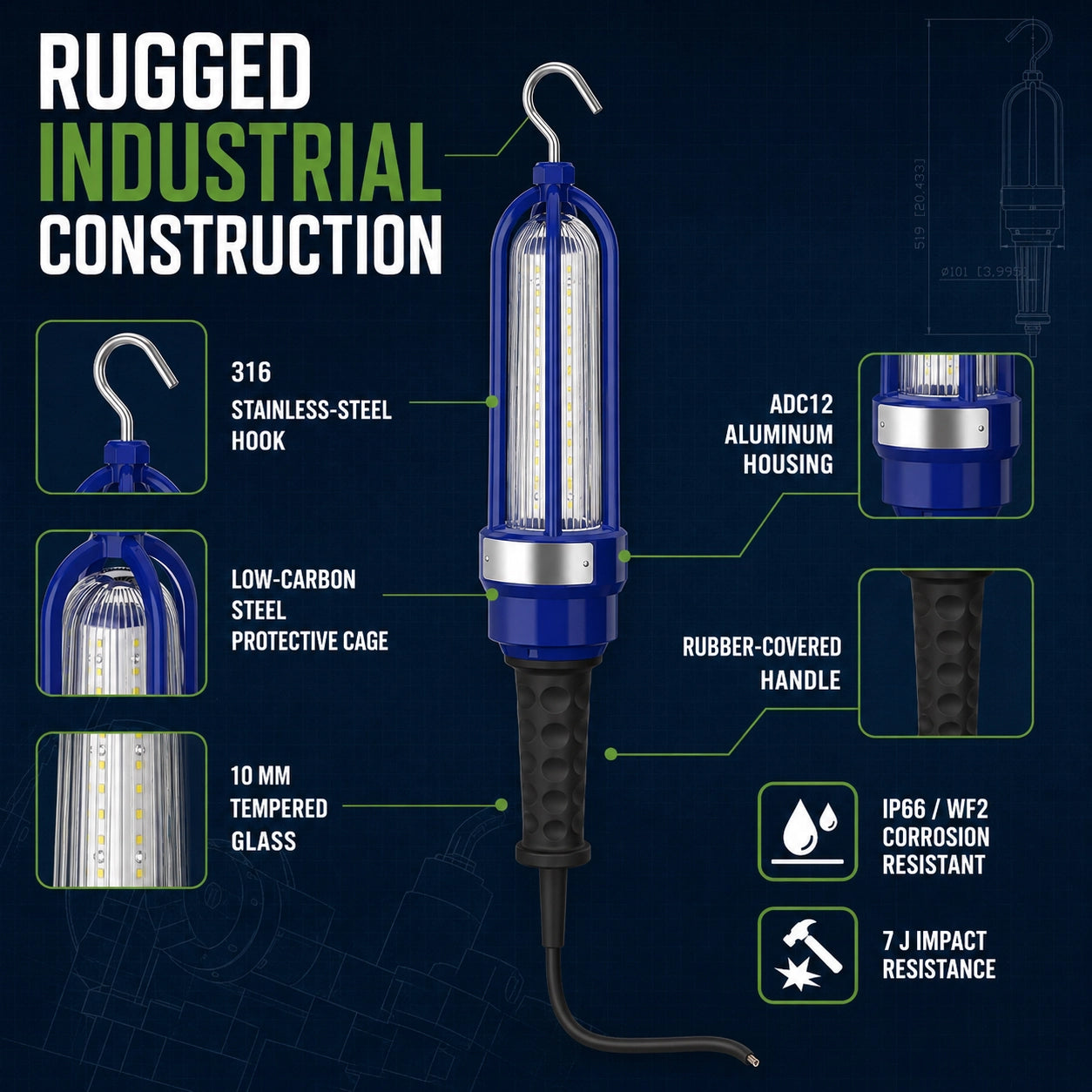 120-277V AC explosion proof hand lamp for oil gas chemical plant and industrial applications