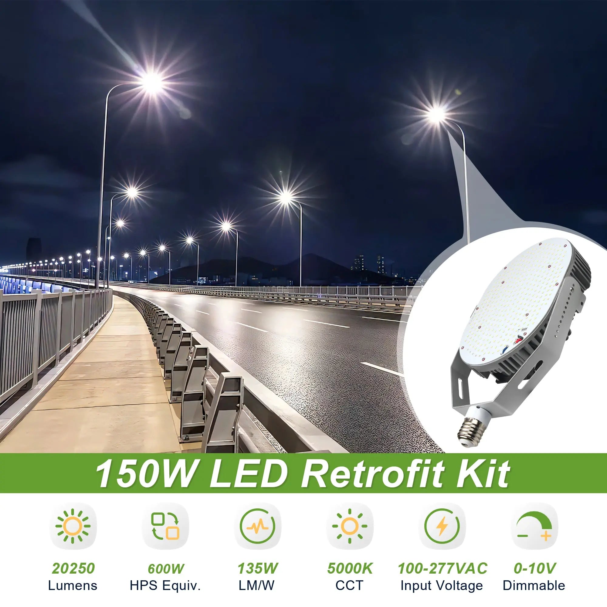 150W LED Retrofit Kit with Power Supply, 20250 Lumens Shoebox LED Retrofit Retrofit Kits-600W MH/HID/HPS Equivalent-5000K E39 Mogul Base for Parking Lot Lights TANLITE