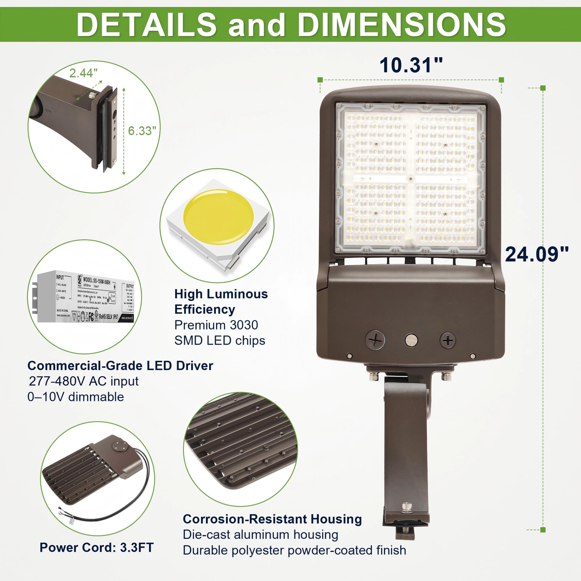150W LED shoebox parking lot light with direct arm bracket for commercial pole installation