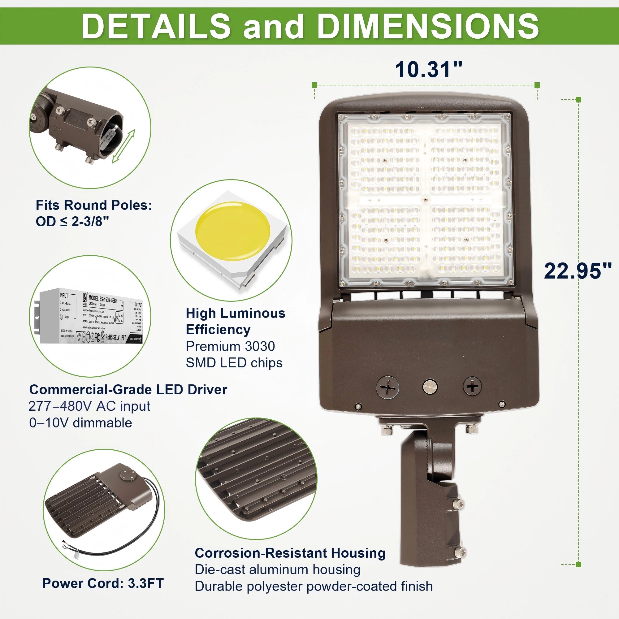 150W LED shoebox parking lot light with slip fitter mount for adjustable pole installation
