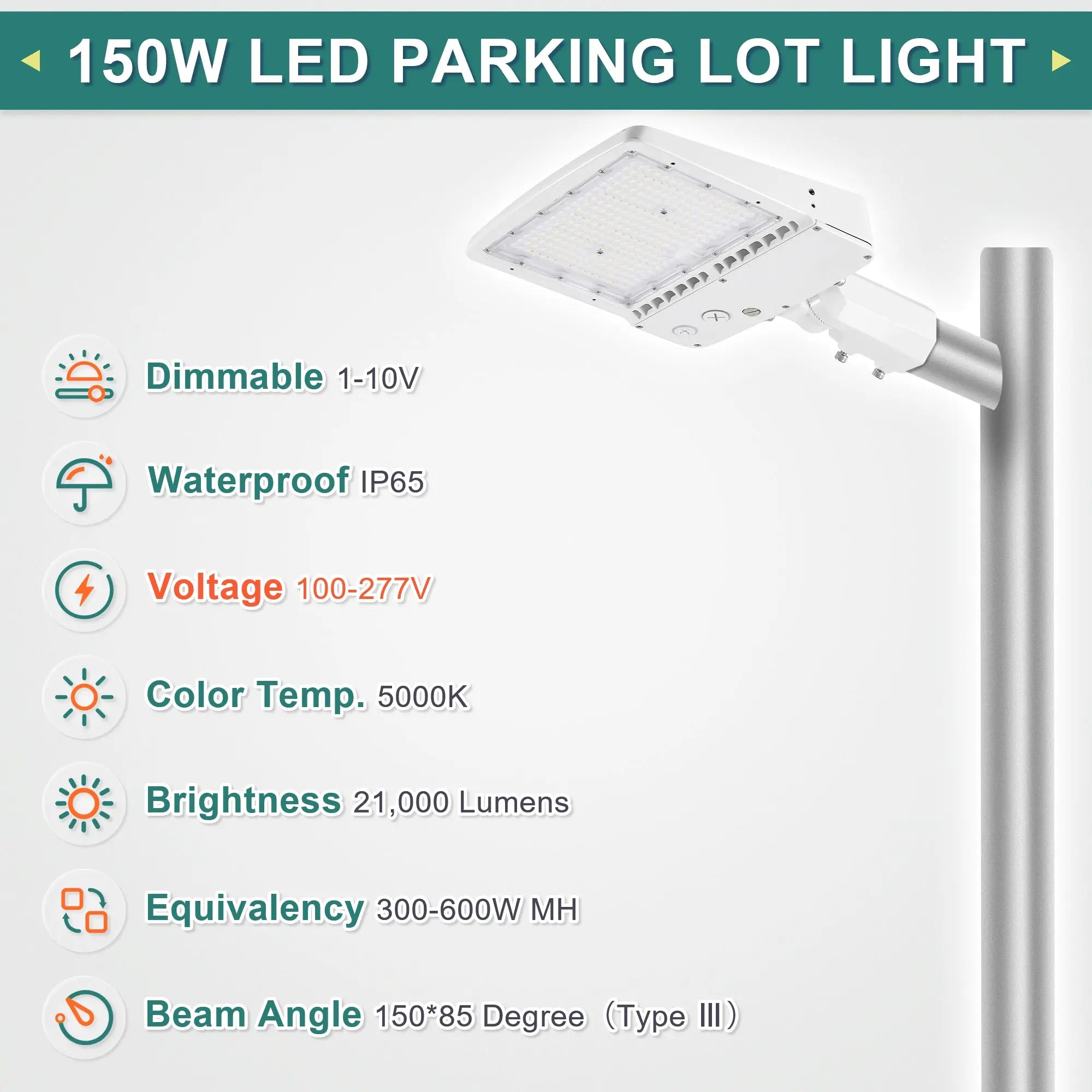 5000K daylight LED area light for streets and commercial spaces