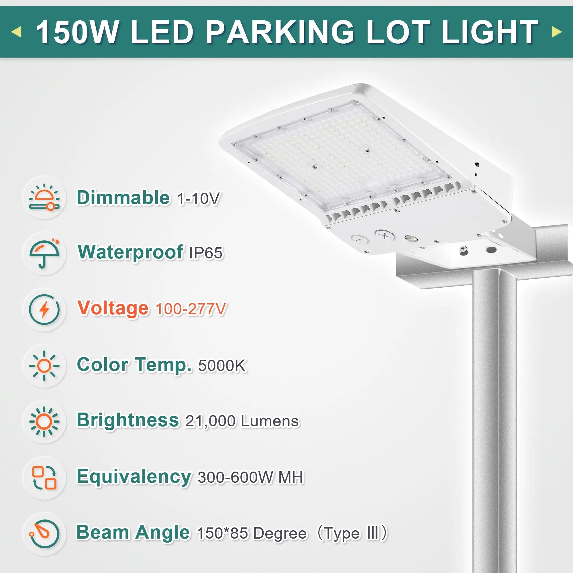 150W LED area light with AC 100-277V wide voltage input