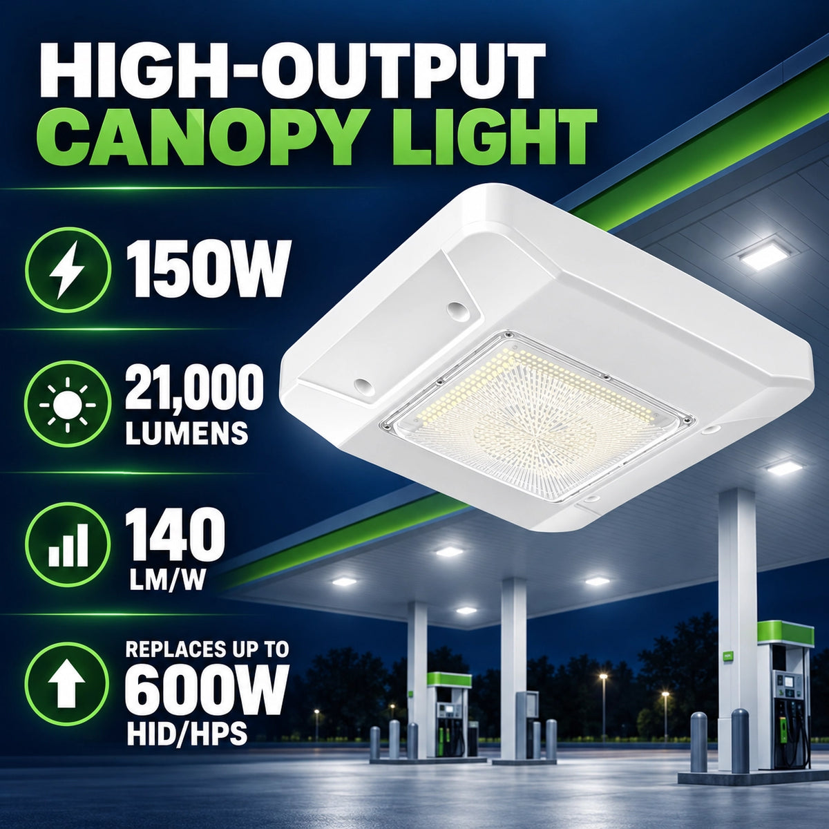 21,000 lumen LED canopy light for gas stations service stations and commercial canopies