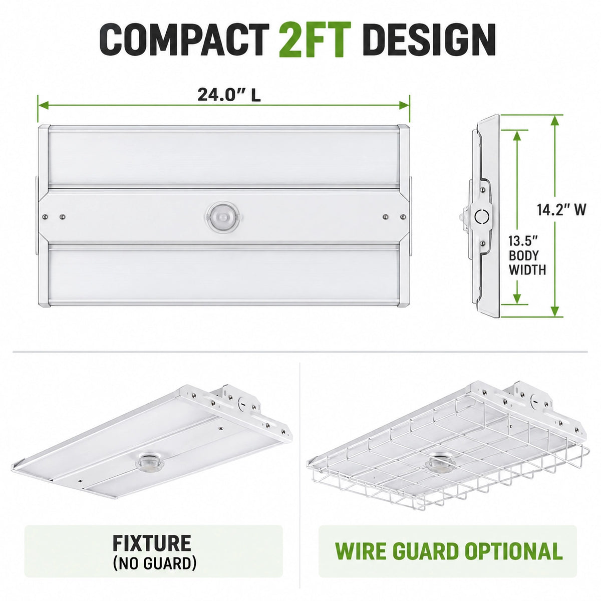 2FT industrial LED high bay fixture for warehouses workshops and storage facilities
