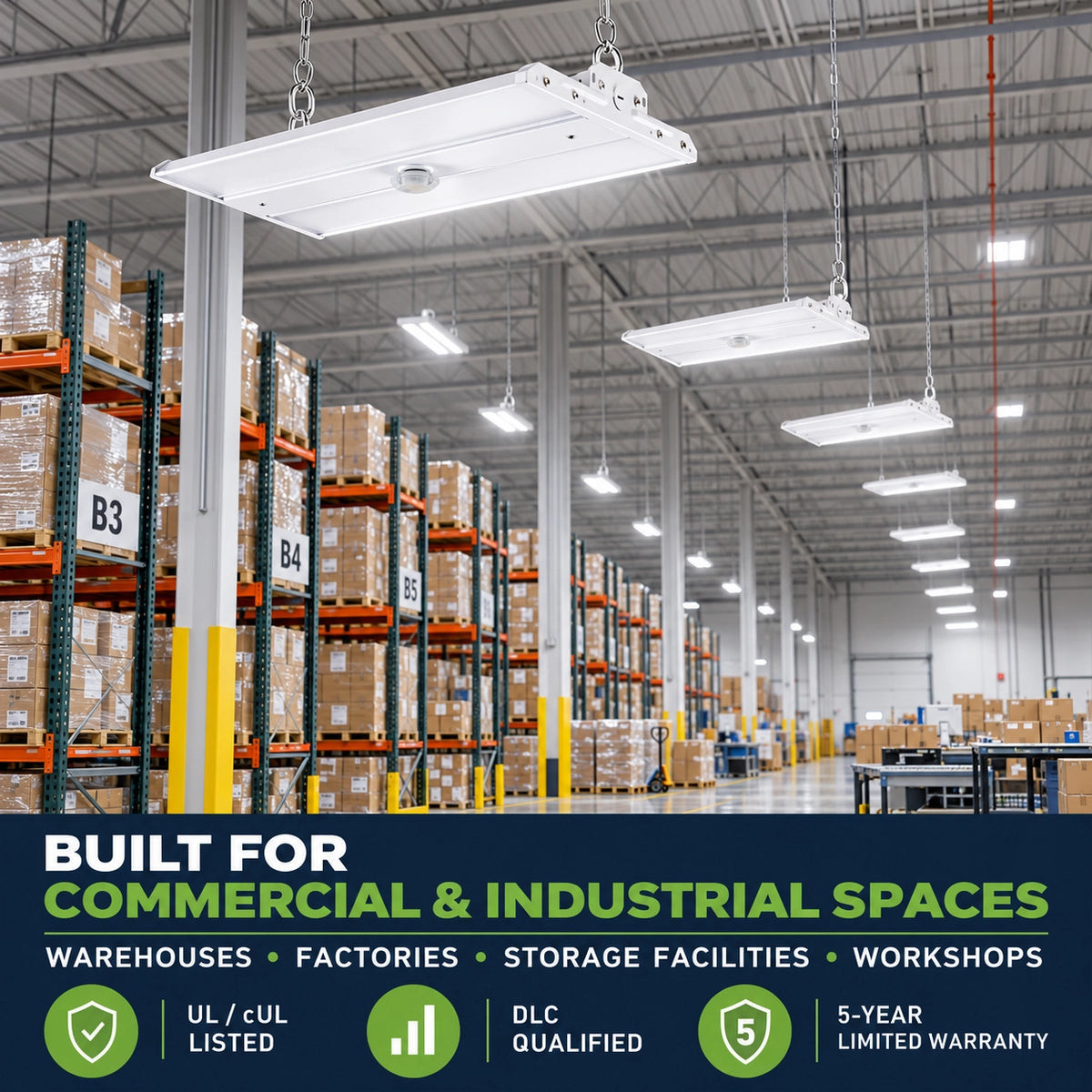 2FT LED linear high bay light with suspended mounting for commercial warehouse ceilings