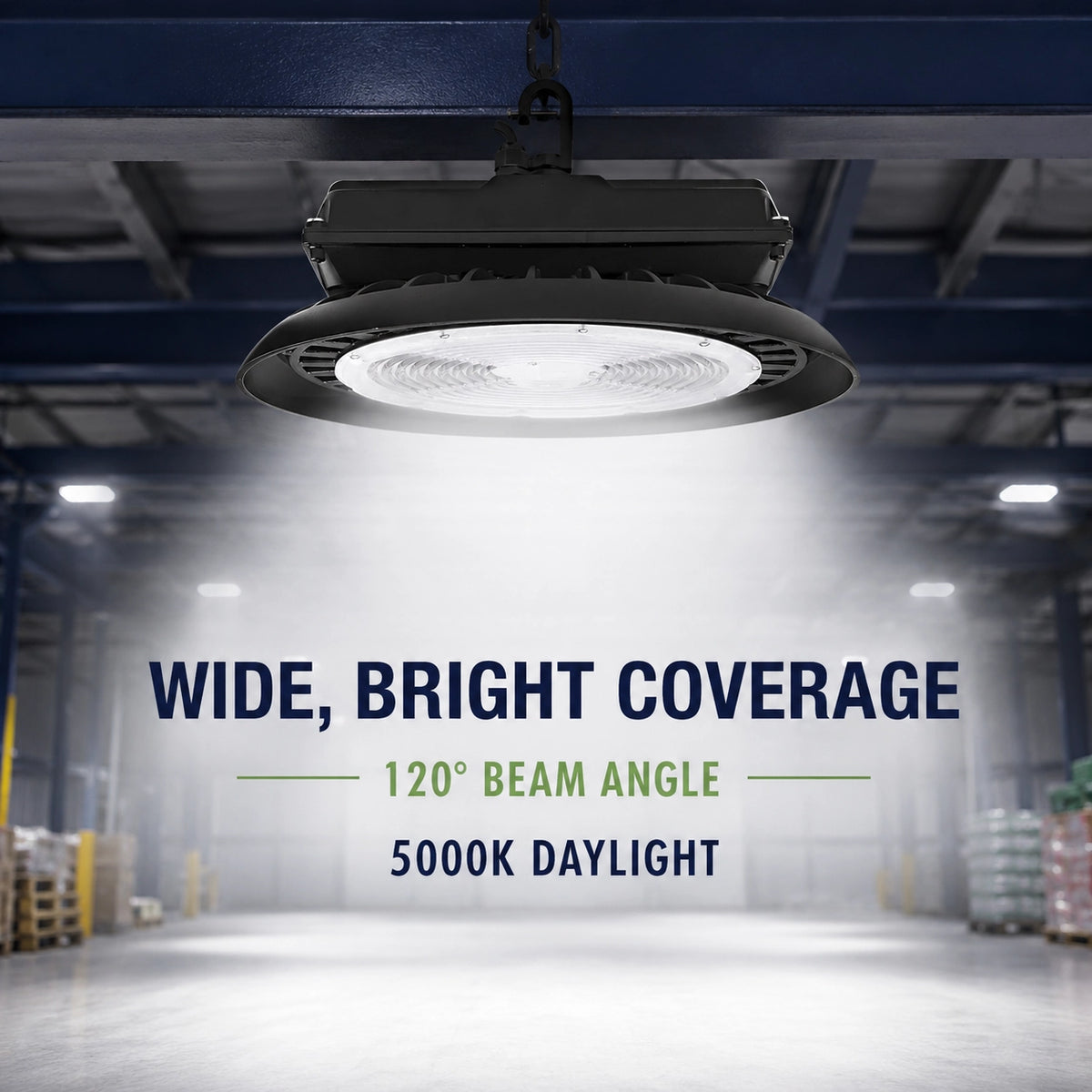 High efficiency 300W UFO high bay light rated at 140 lumens per watt