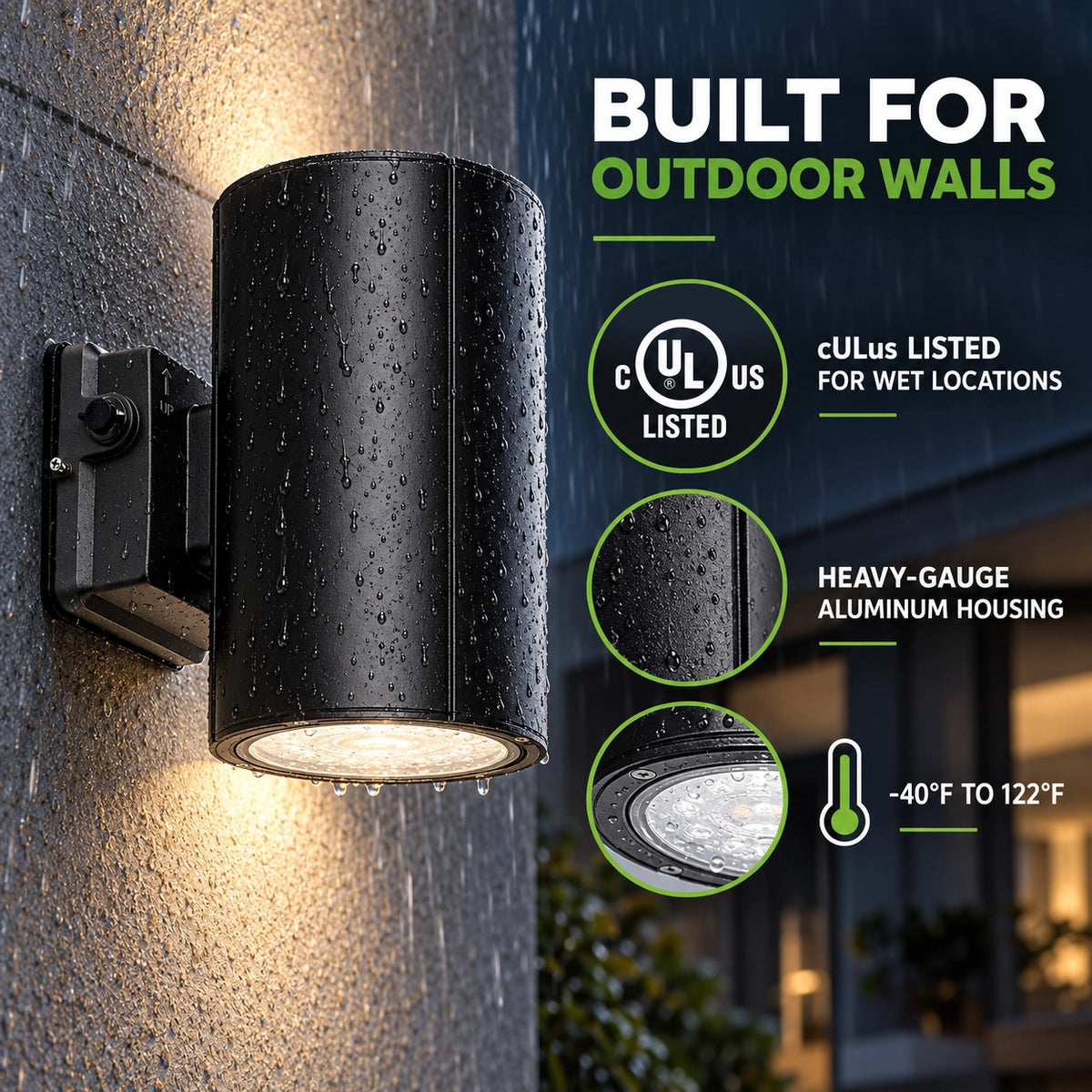 Dusk to dawn LED up and down wall light with built-in photocell control