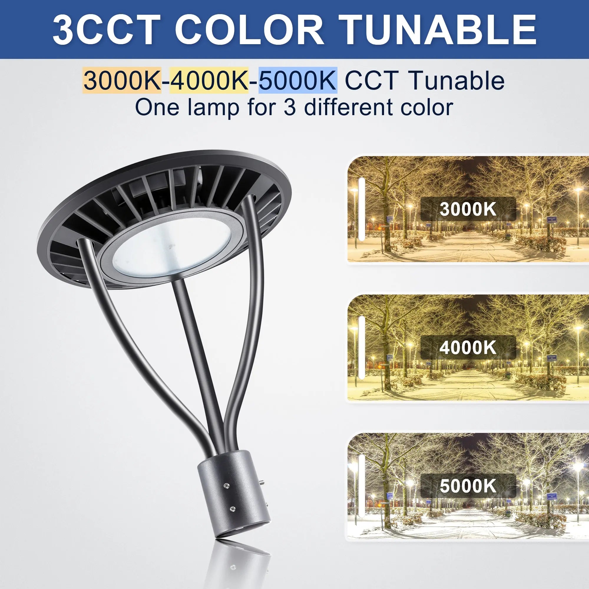 Tanlite 80W/100W/120W/150W Wattage Selectable LED Post Top Light-CCT 3000K/4000K/5000K Selectable-Outdoor Waterproof-5 Years warranty-Compatible Photocell