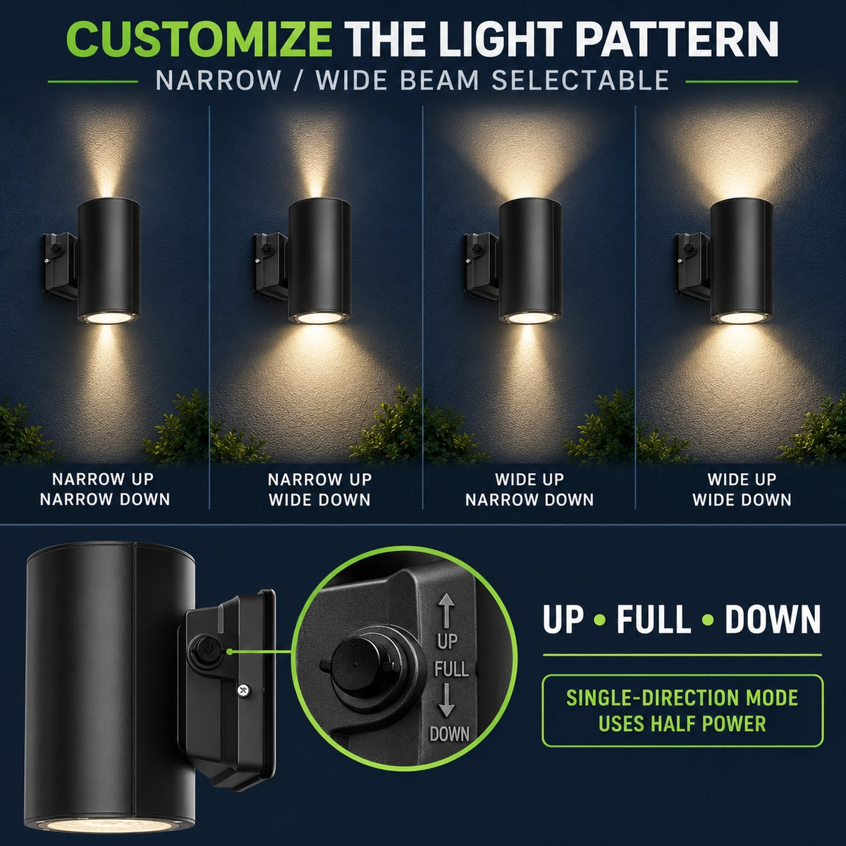3CCT LED up down wall light with selectable 3000K 4000K and 5000K color temperatures