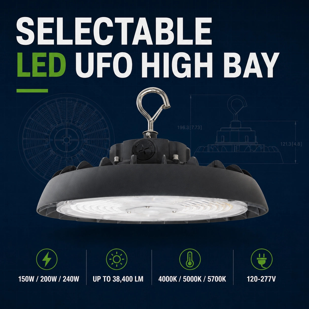 3CCT selectable LED UFO high bay light with 4000K 5000K and 5700K color temperatures