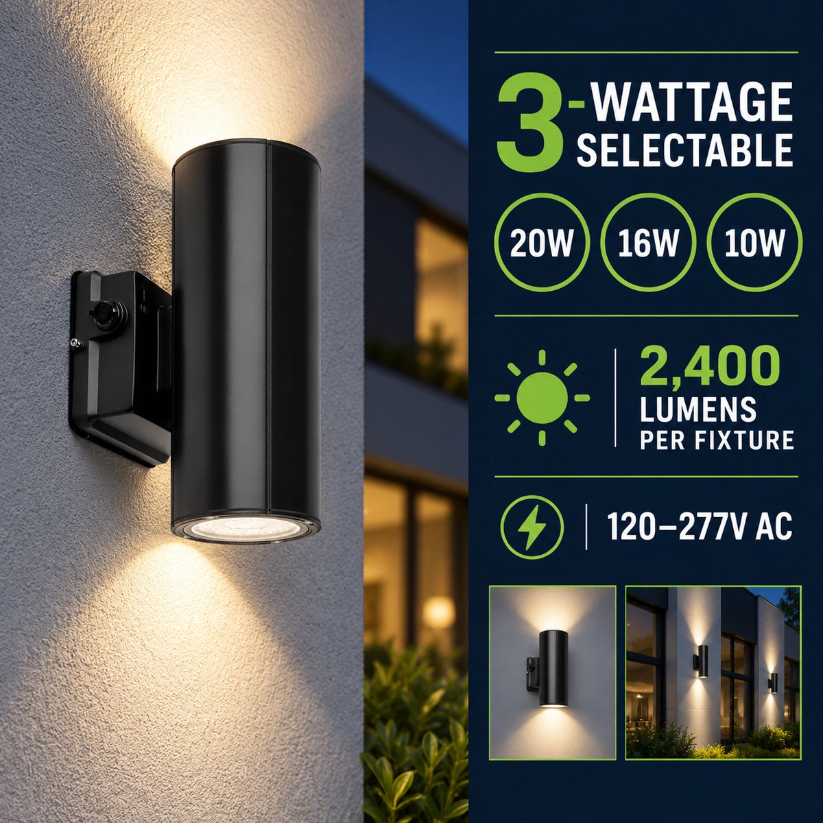 4 pack LED up and down wall lights with photocell for commercial building exteriors