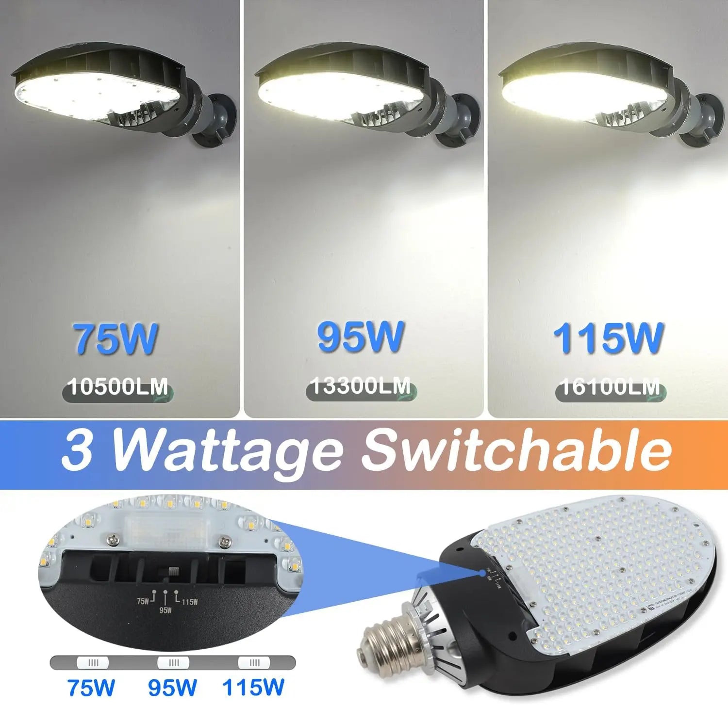LED Corn Bulb E39 - 75/95/115W Selectable - 15,525 Lumens - 5000K Daylight - 400W MH/HPS Replacement - Commercial Retrofit Light for Parking Lot - Shoebox & Wall Pack