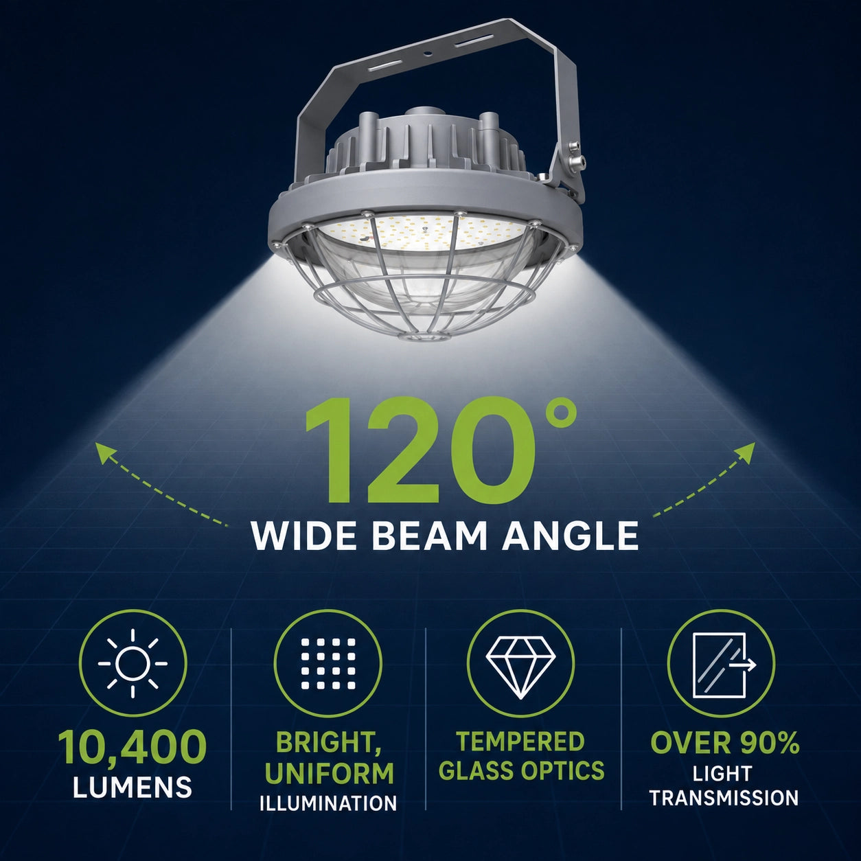 80W hazardous location LED light with round low bay design for industrial facilities