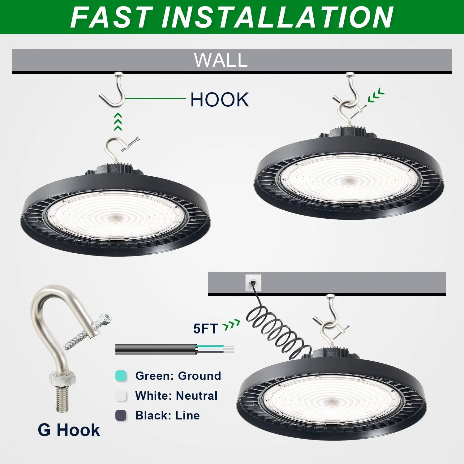 300W LED UFO High Bay Light-AC 100~277V-CCT 5000K-42,000 Lumens Output TANLITE