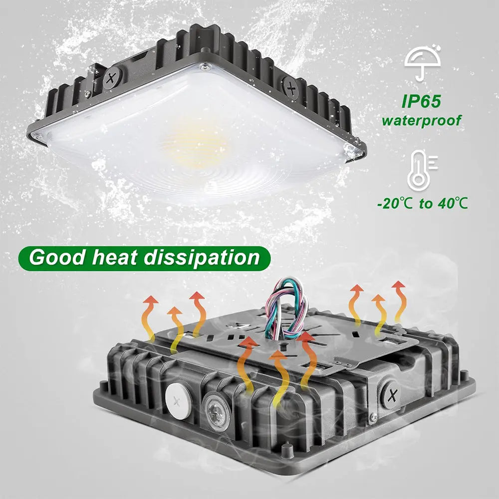 TANLITE 70W/45W/30W Power Selectable LED Canopy Garage Light with 3CCT (3500K/4000K/5000K), LED Parking Garage Lights-AC 90-277V IP65 Commercial Residential Lights