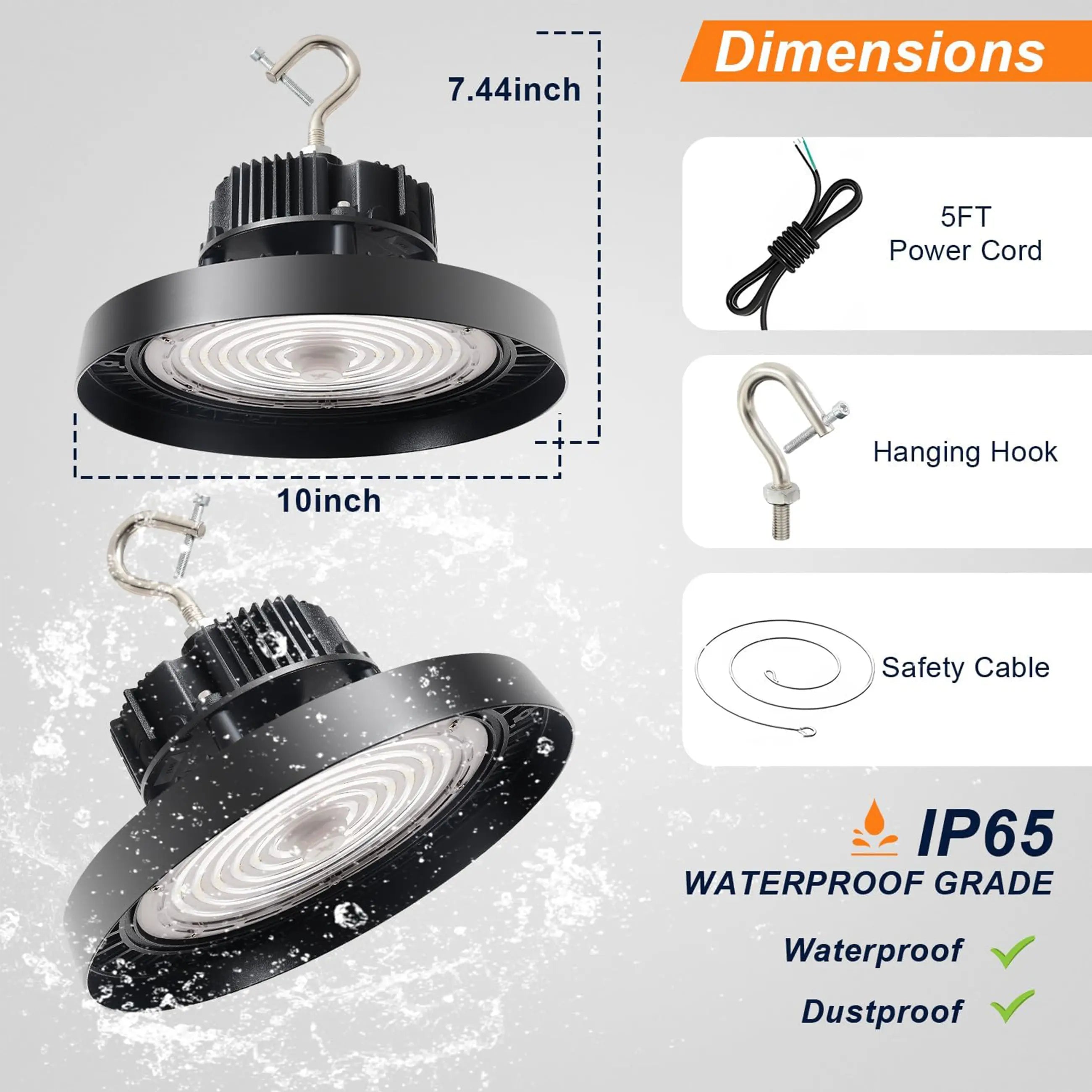 150W 120W 100W Adjustable-480V UFO LED High Bay Light-AC 277-480V-5000K Daylight-LED Shop Lights (500W MH/HPS Equiv.)- 0-10V Dimmable Commercial Bay Lighting for Warehouse Factory TANLITE