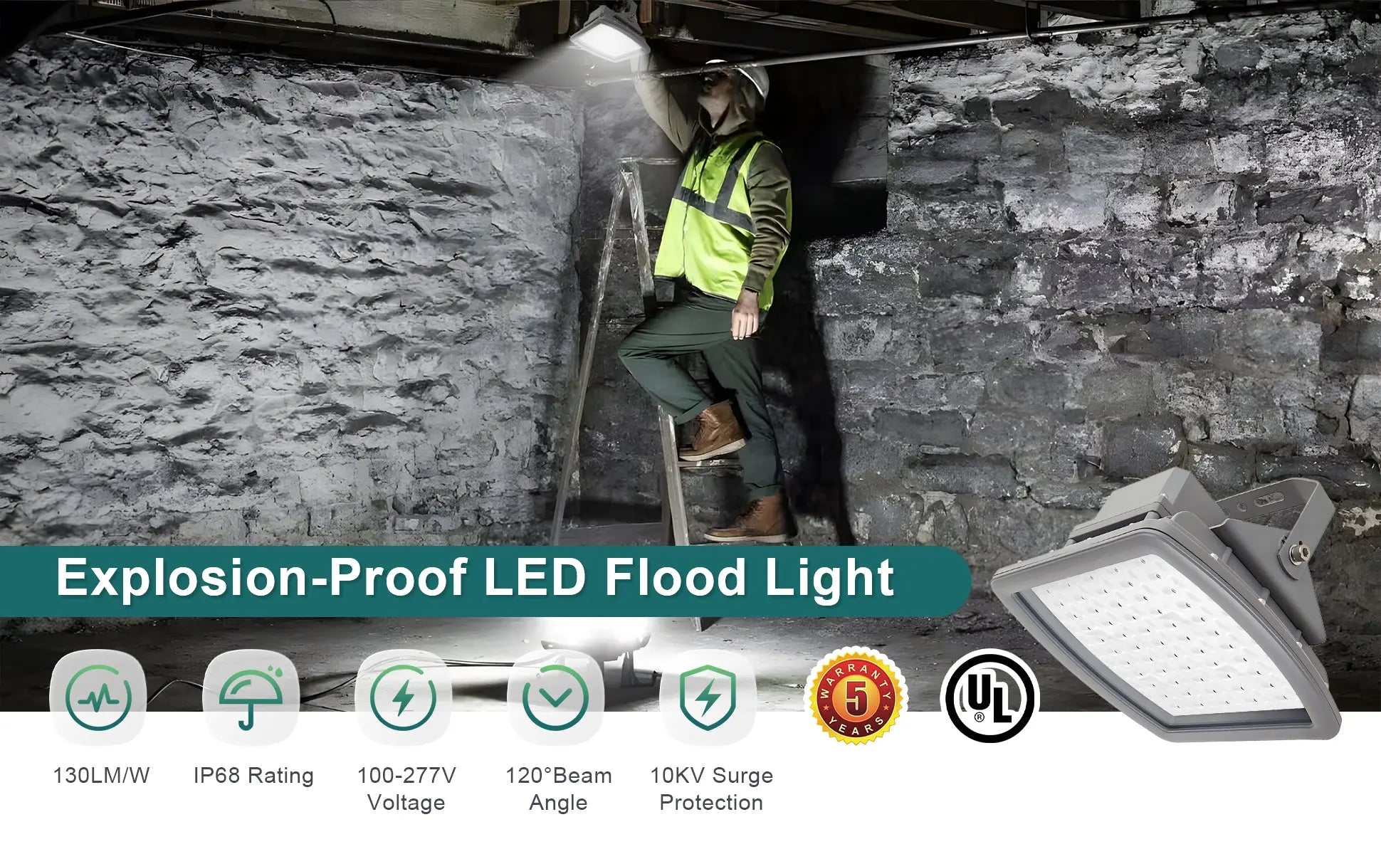 100W Led Explosion Proof Light for Class 1 Division 2-Hazardous Location Lighting-13000 Lumens-250W MH Equivalent-5000K TANLITE