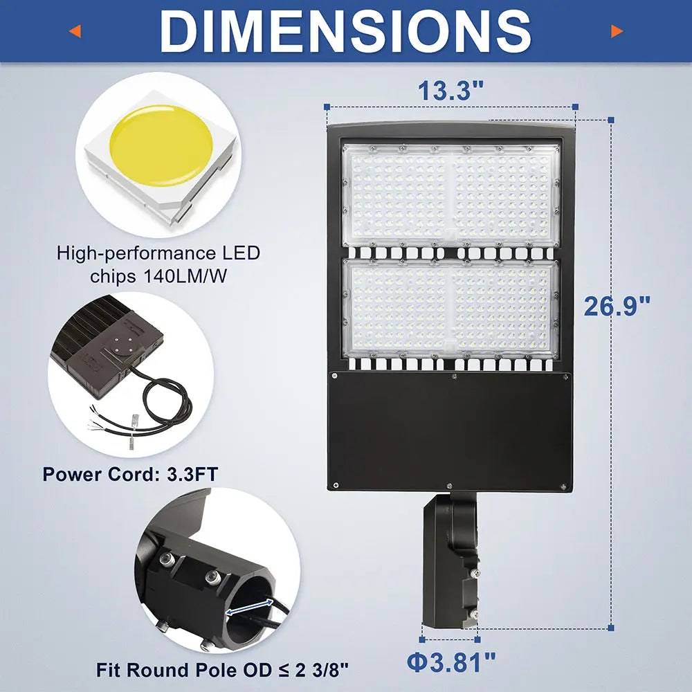 TANLITE 300W LED Parking Lot Light-High Voltage Area Light-AC 277~480V-42,000 Lumens-CCT 5000K-1000W MH Equivalent-UL+DLC 5.1