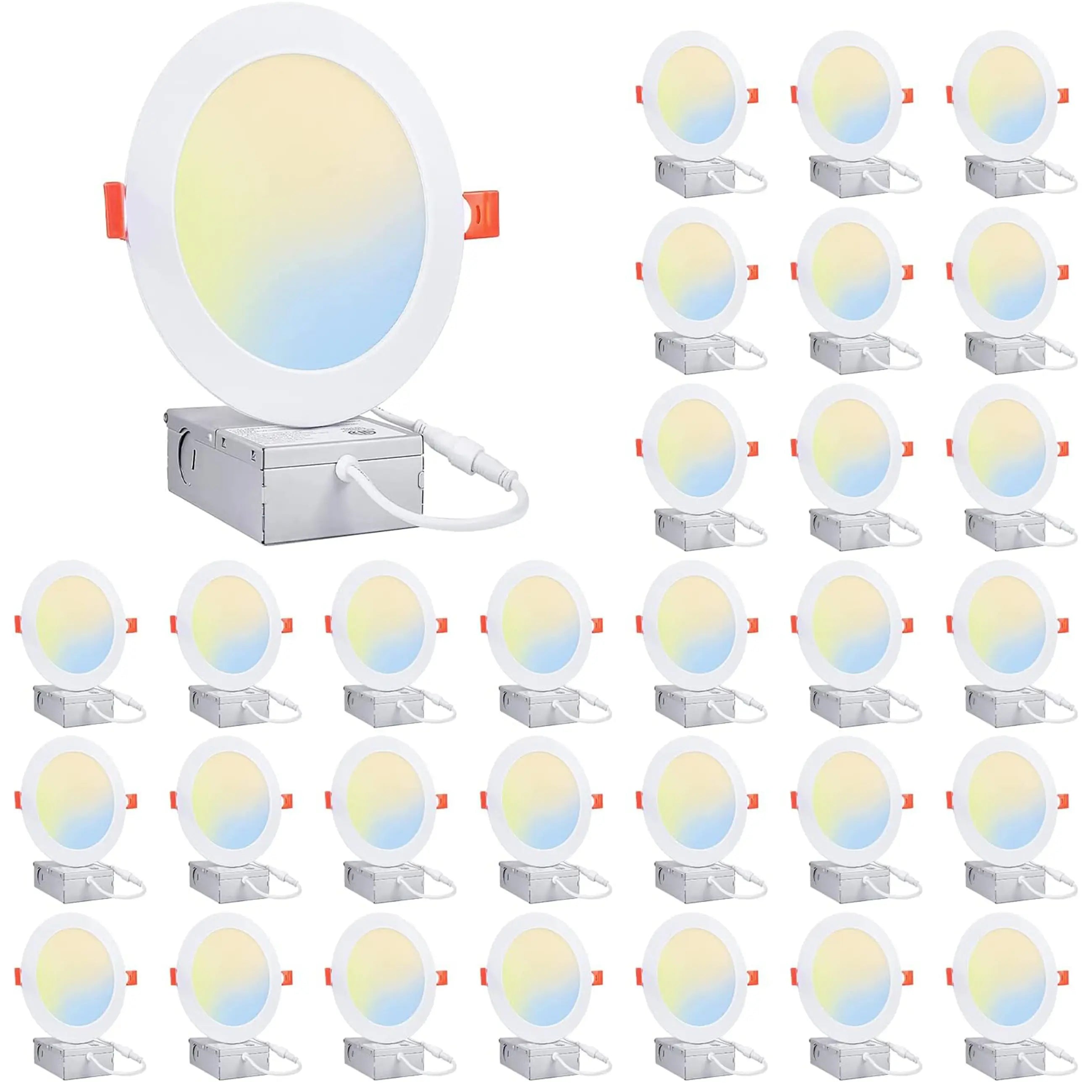 30 Pack-6 inch 12W Ultra-Thin LED Recessed Downlight-Canless-Selectable CCT-Dimmable-2700K/3000K/3500K/4000K/5000K TANLITE