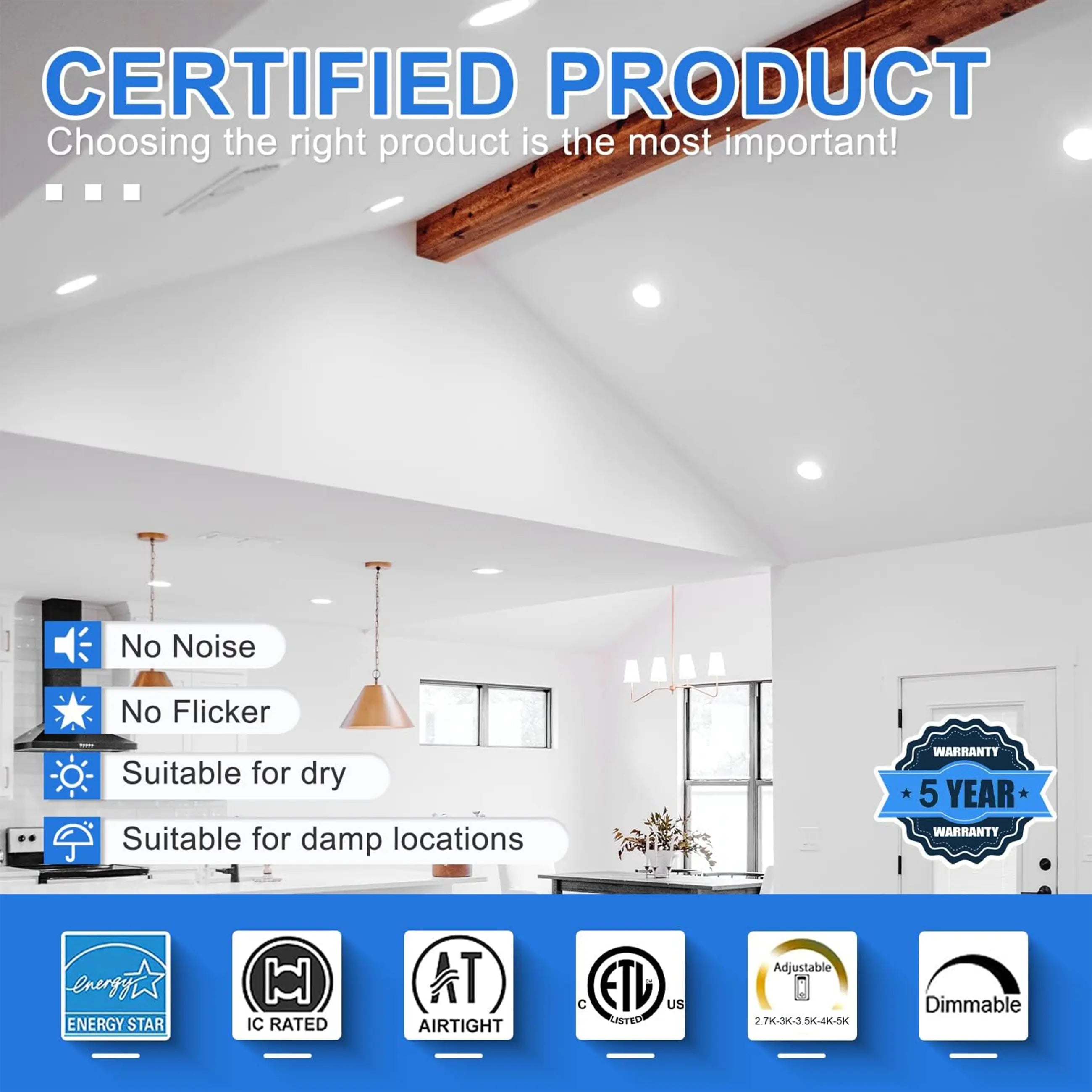 30 Pack-6 inch 12W Ultra-Thin LED Recessed Downlight-Canless-Selectable CCT-Dimmable-2700K/3000K/3500K/4000K/5000K TANLITE