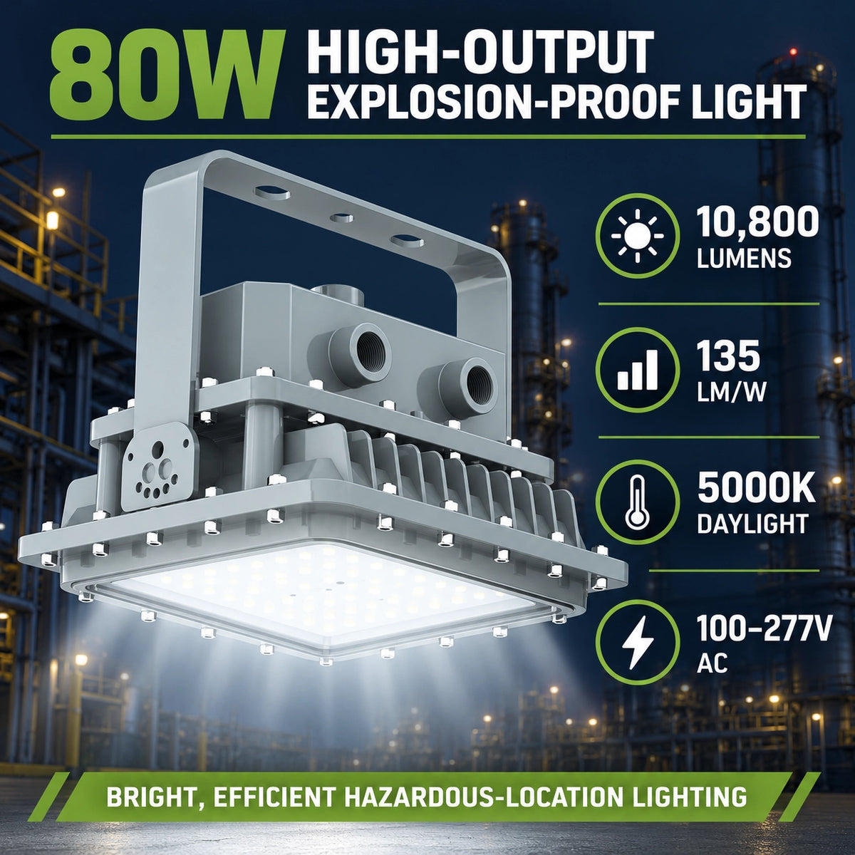 80W C1D1 explosion proof LED light for oil gas and hazardous industrial areas