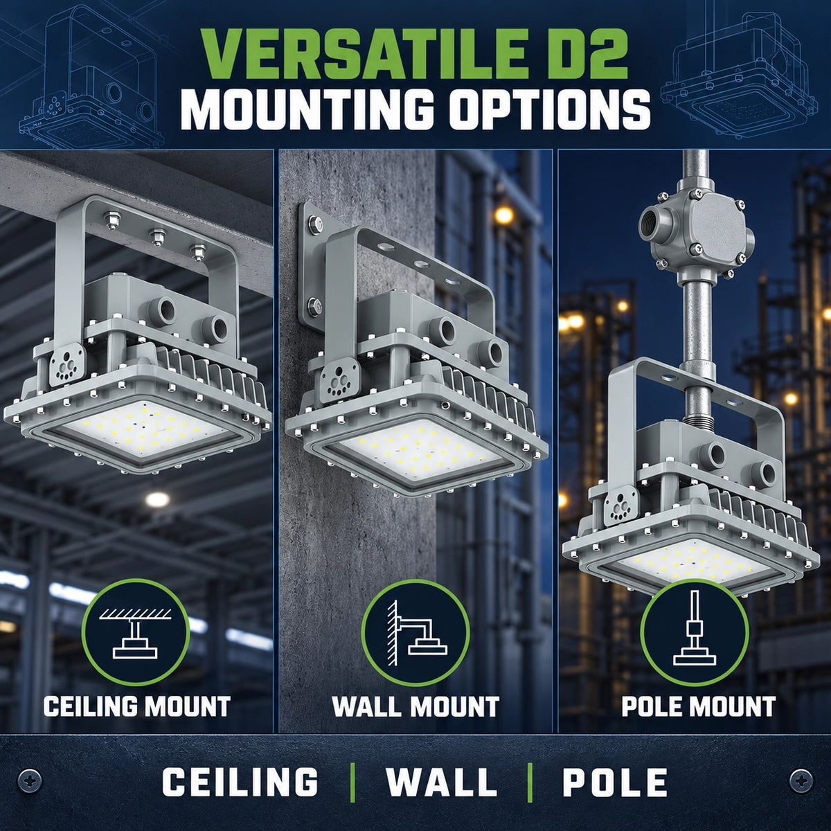 80W hazardous location LED light for refineries chemical plants and industrial facilities