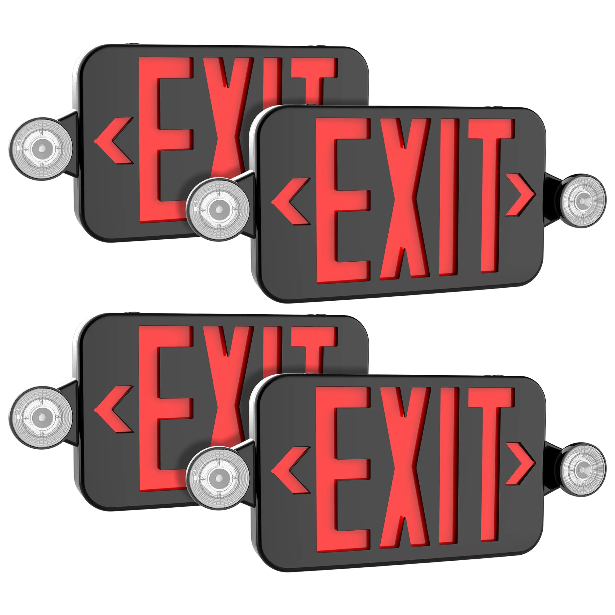 Black Combo Red Letter LED Emergency Exit Sign-Battery Backup-Adjustable Light Heads-Single or Double Face TANLITE