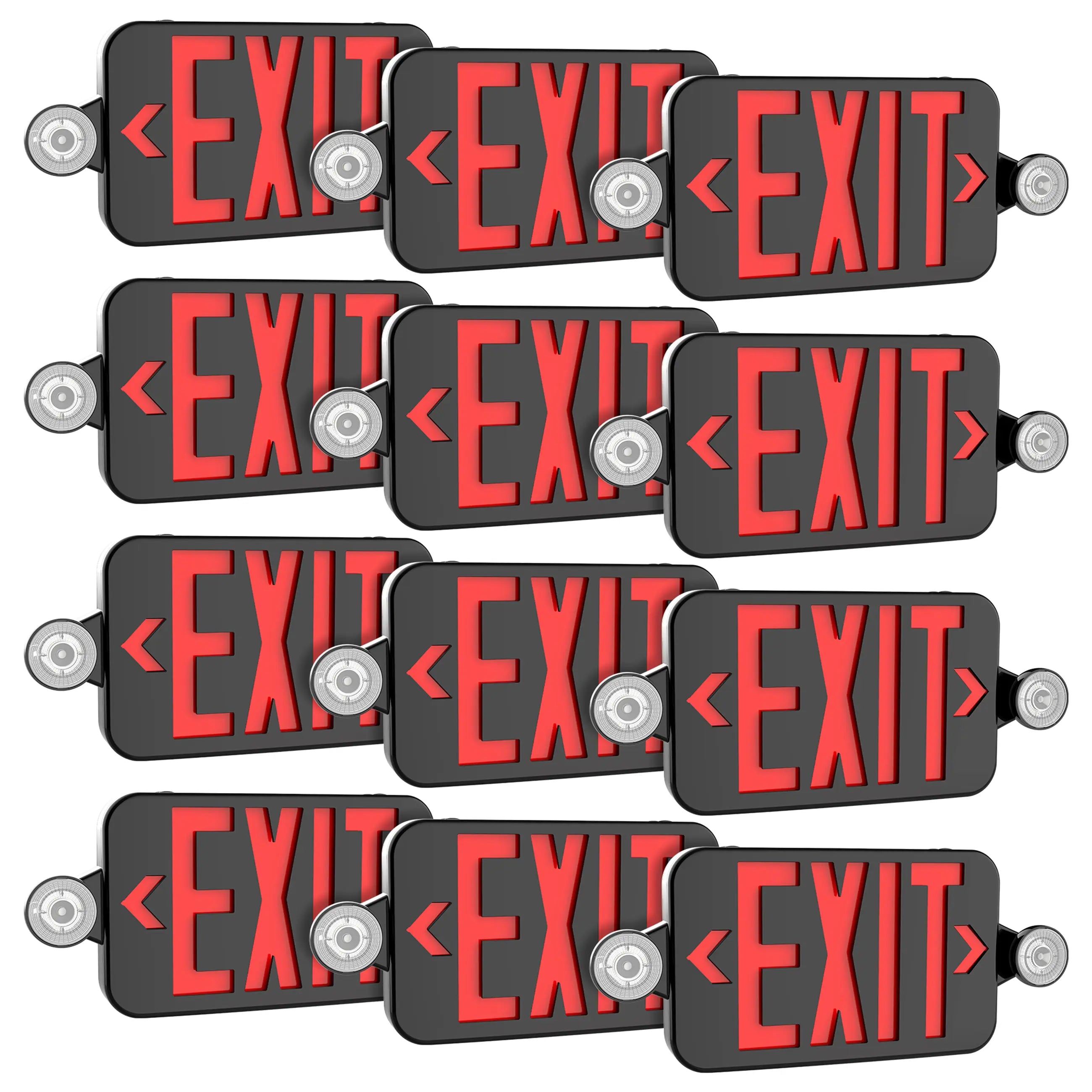 Black Combo Red Letter LED Emergency Exit Sign-Battery Backup-Adjustable Light Heads-Single or Double Face TANLITE