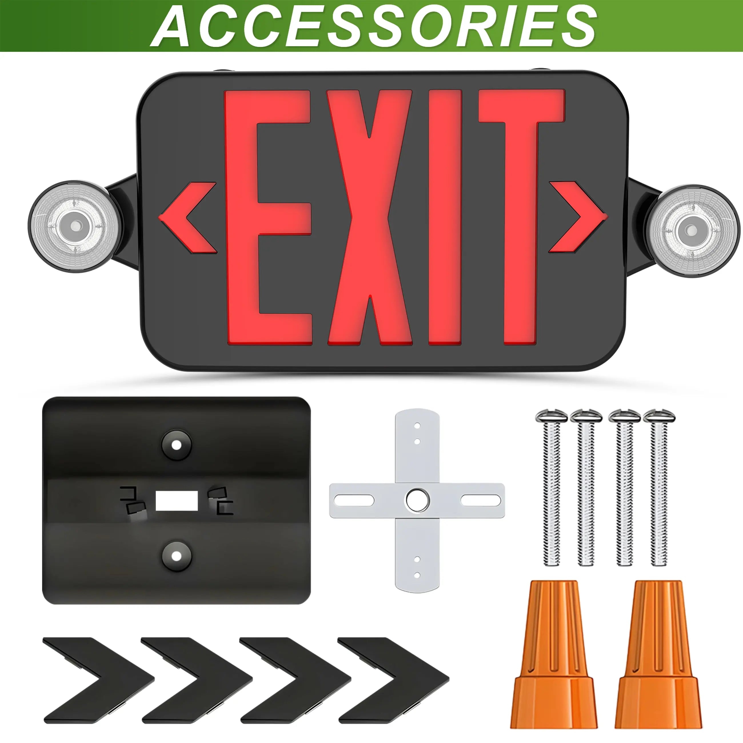 Black Combo Red Letter LED Emergency Exit Sign-Battery Backup-Adjustable Light Heads-Single or Double Face TANLITE