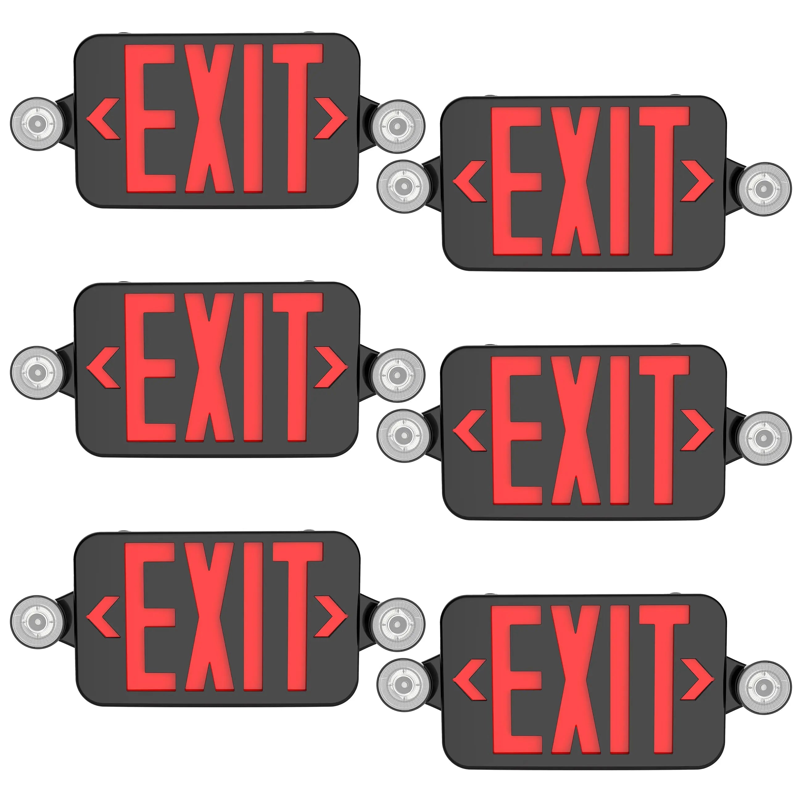 TANLITE Black Combo Red Letter LED Emergency Exit Sign-Battery Backup-Adjustable Light Heads-Single or Double Face