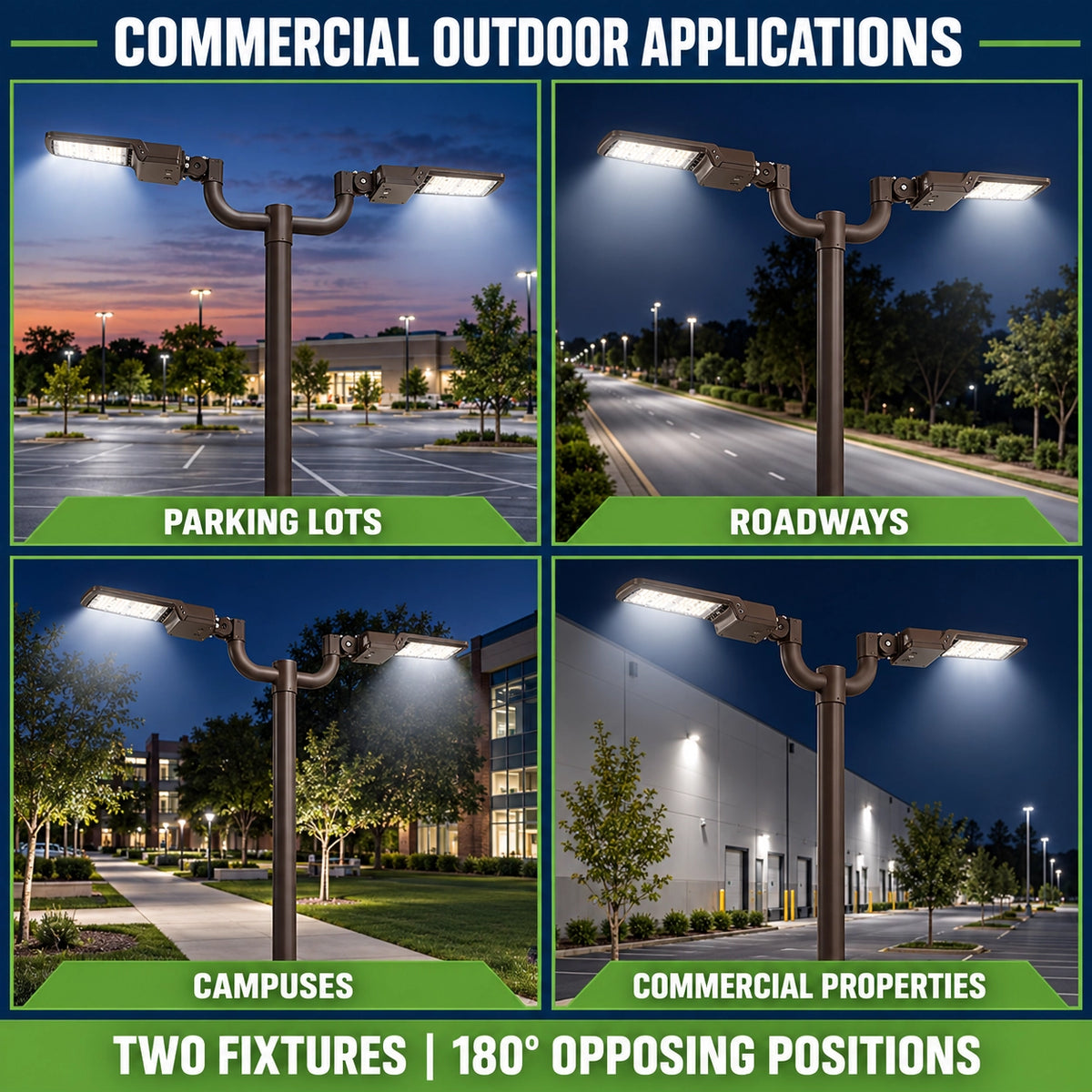 180° Double Bullhorn Tenon Adapter for 2 LED Parking Lot Lights