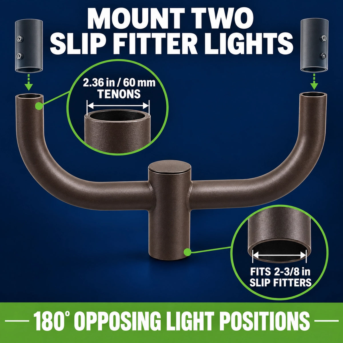 180° Double Bullhorn Tenon Adapter for 2 LED Parking Lot Lights