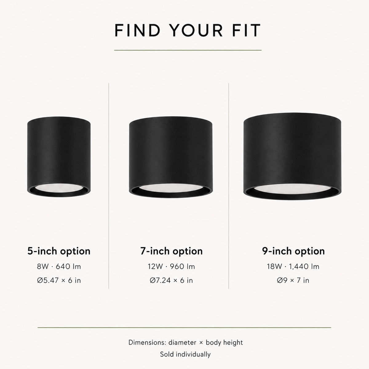 5″/7″/9″ LED Cylinder Ceiling Downlight – Black, 5CCT, Triac Dimmable