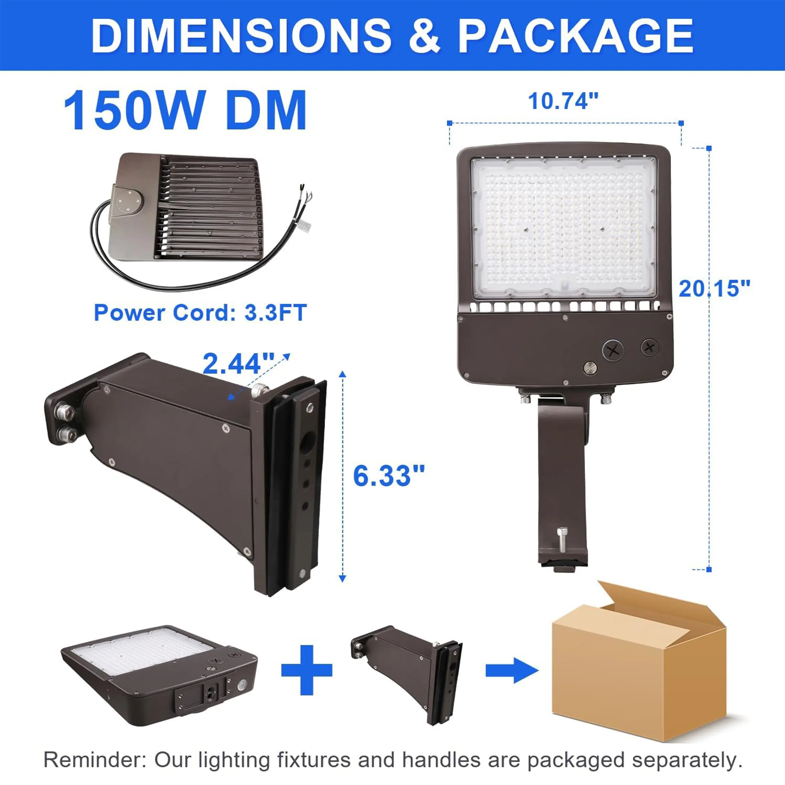 150W 480V LED Parking Lot Shoebox Light-21,000 Lumens-CCT 5000K-400W Metal Halide Equivalent-With Bracket Mount-5 Years Warranty TANLITE