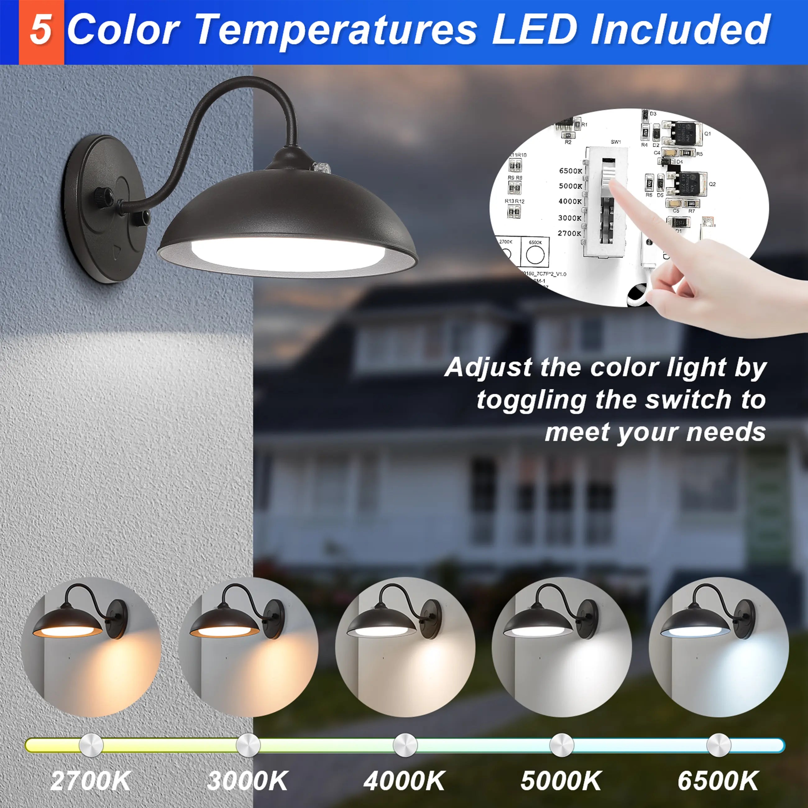 TANLITE Lighting 28W Gooseneck Barn Light-CCT Adjustable-CCT 2700K/3000K/4000K/5000K/5700K-Dusk To Dawn Photocell