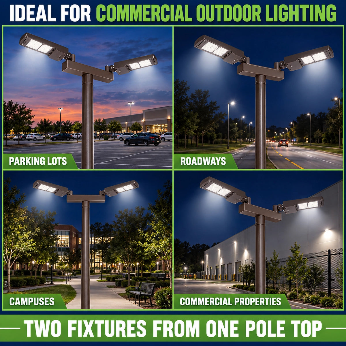 Twin Bullhorn Tenon Adapter for 2 LED Parking Lot Lights, Bronze