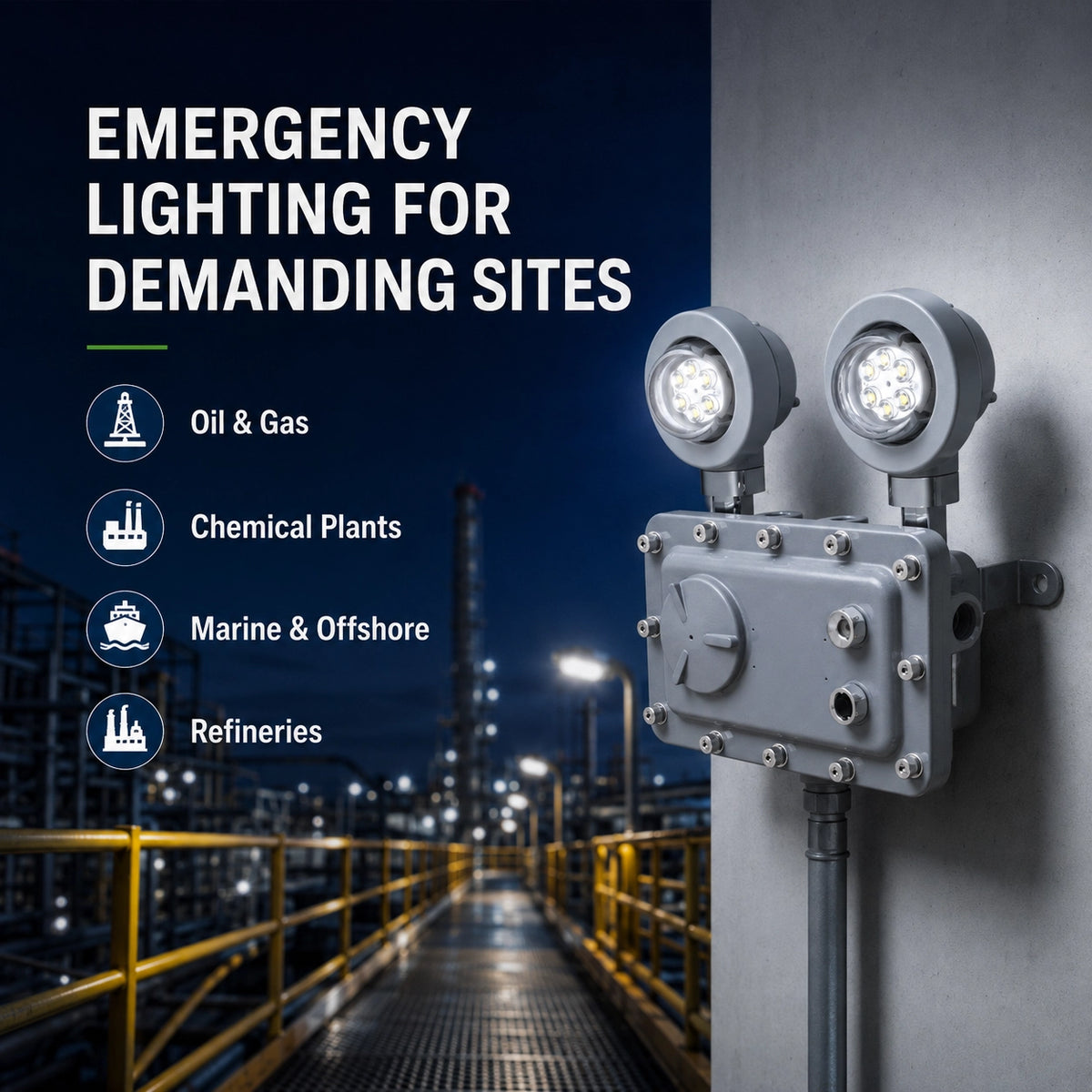 C1D1 and C1D2 hazardous location emergency light for oil gas chemical and industrial facilities