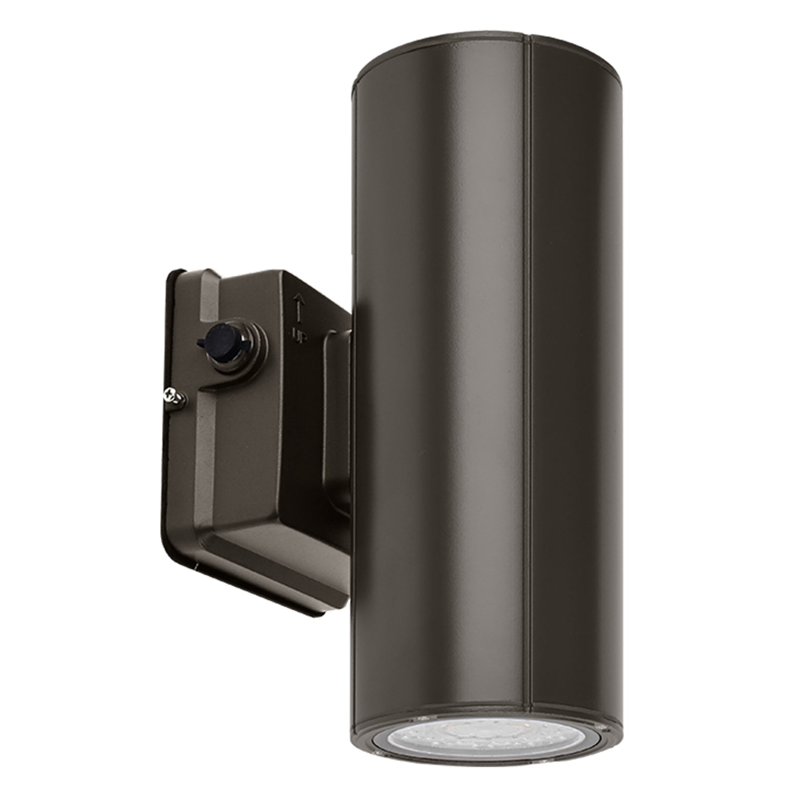 Dark bronze LED up and down wall light for commercial building exterior lighting
