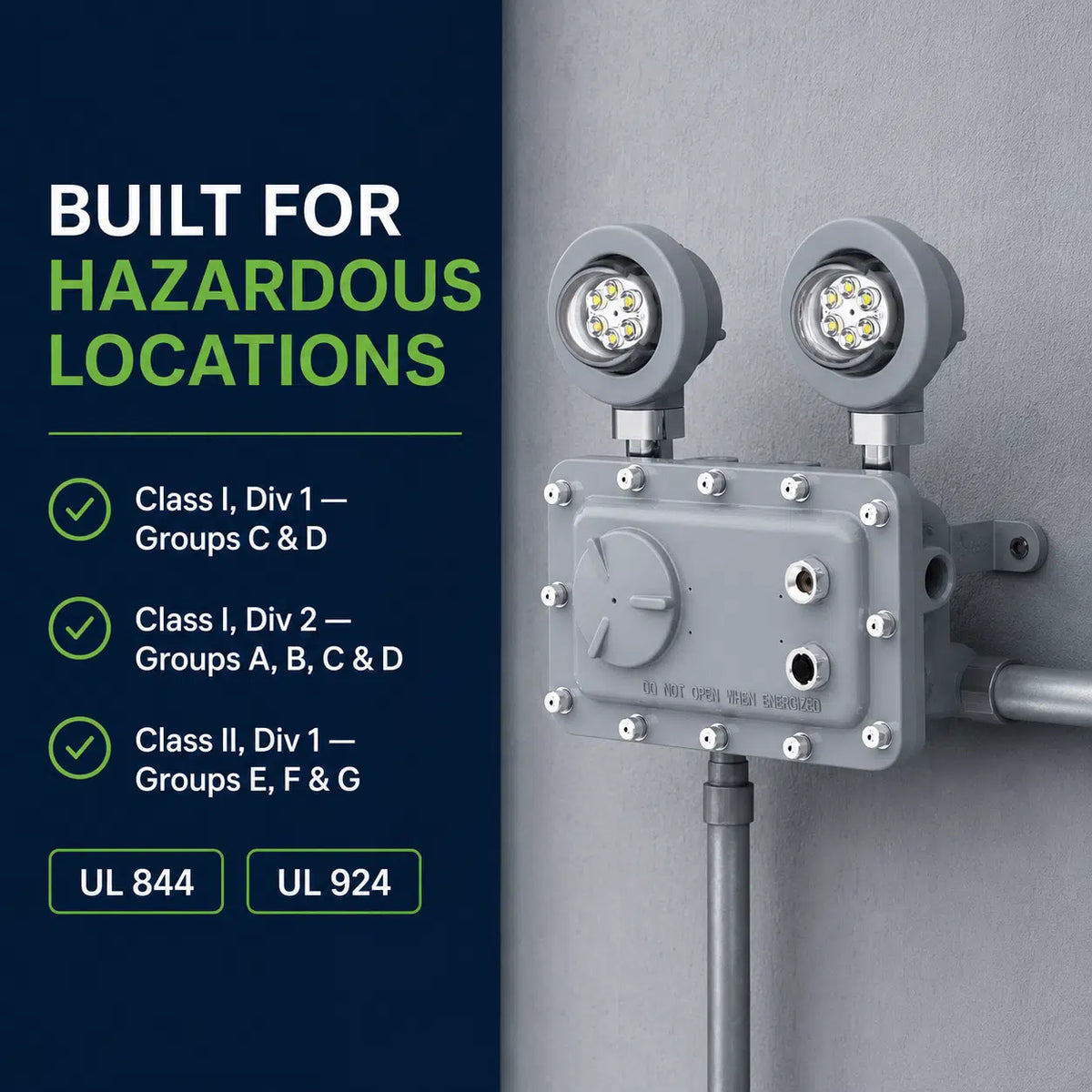 Dual adjustable head explosion proof emergency light for directional emergency illumination