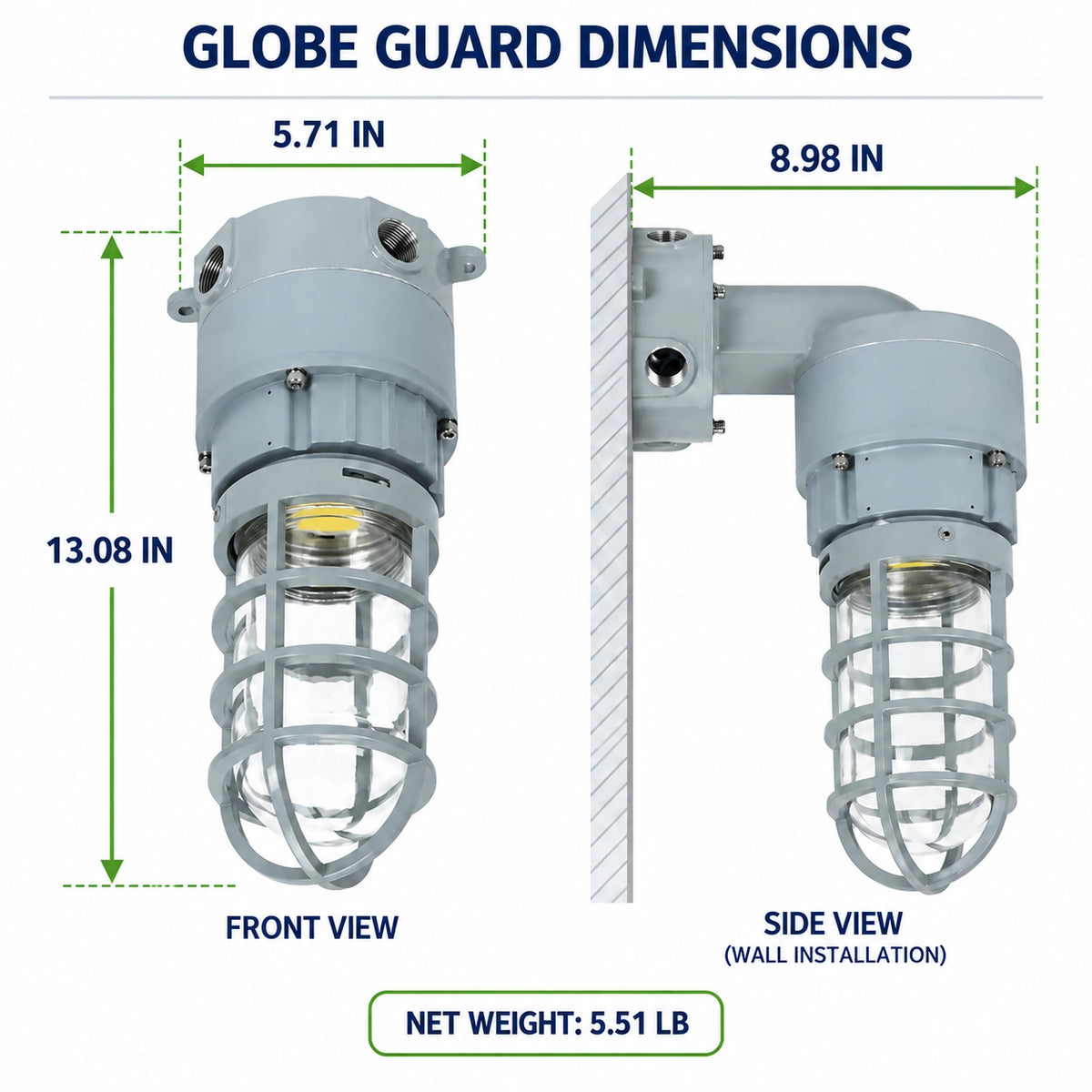 Explosion proof jelly jar light dimensions for M1 ceiling mount and M3 wall mount
