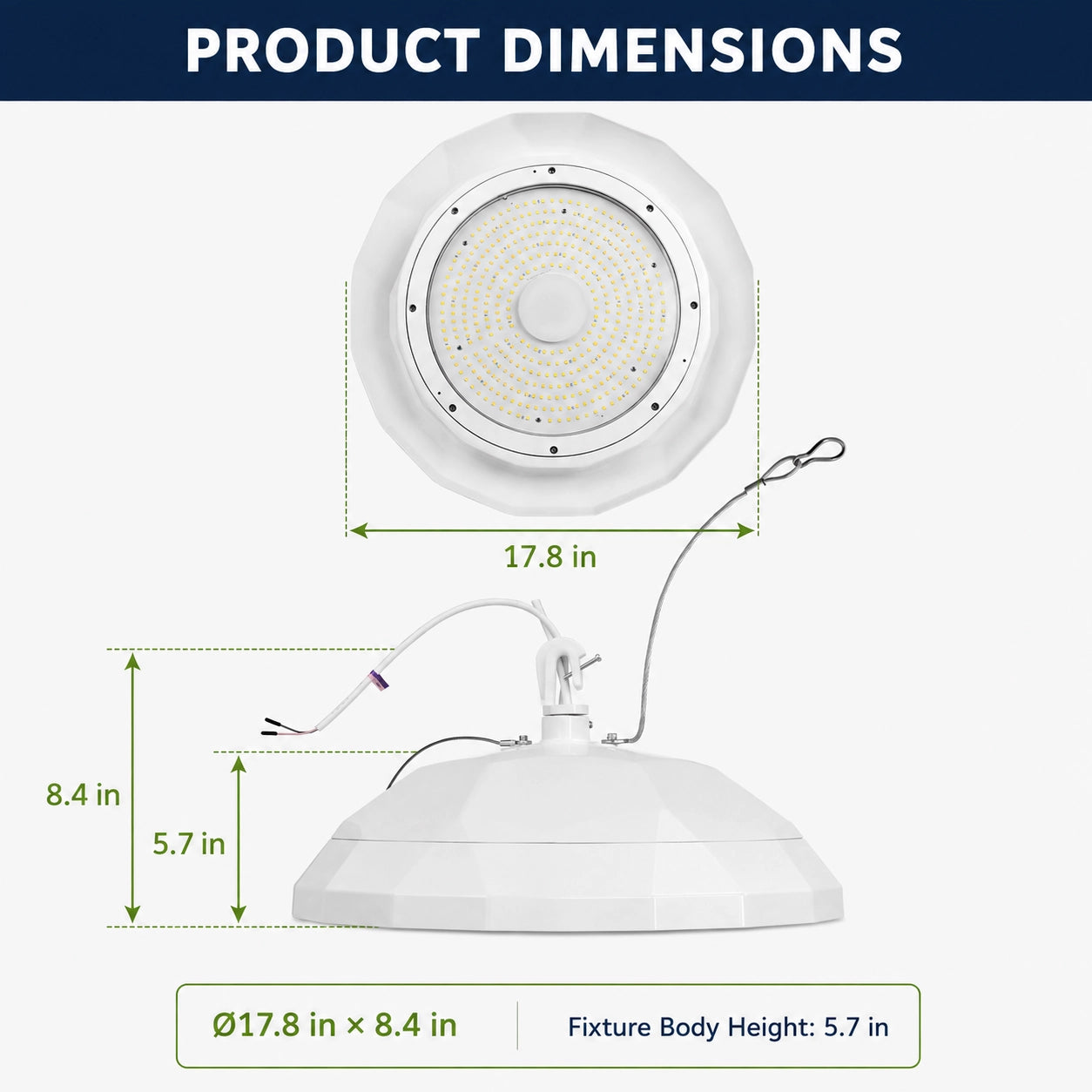 Food grade LED high bay light for cold storage warehouses and refrigerated processing facilities