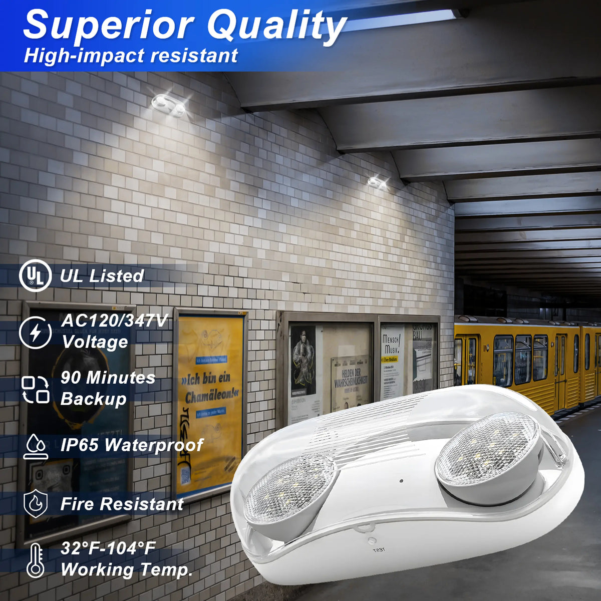 IP65 outdoor LED emergency light for wet location commercial applications