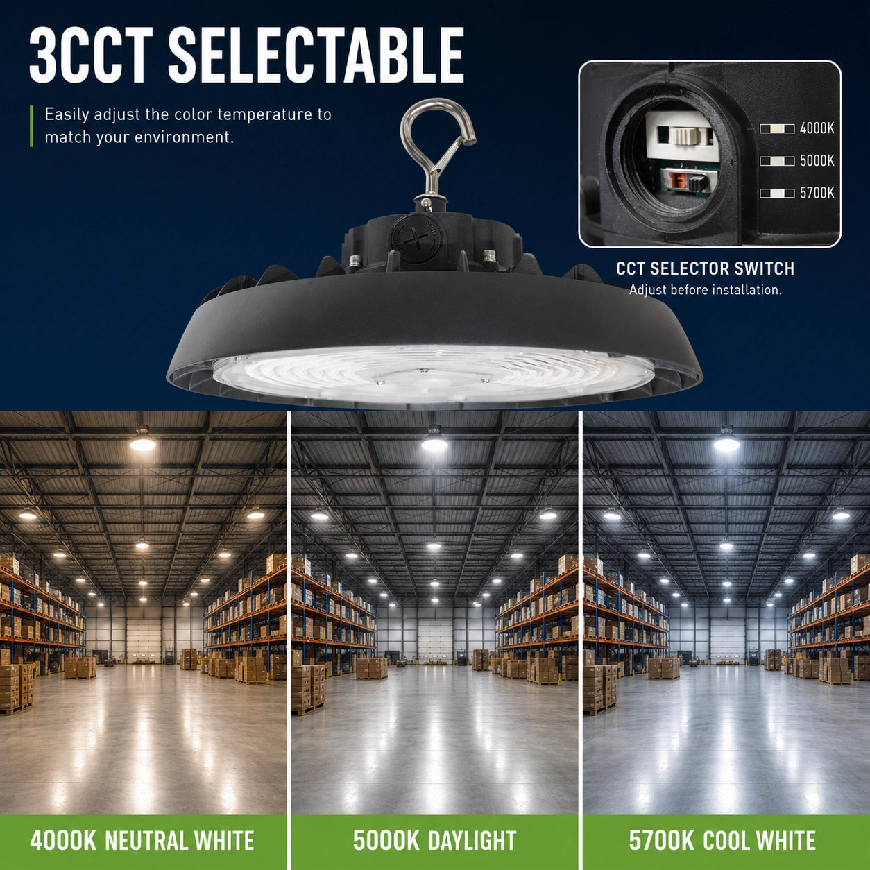 LED UFO high bay light with optional motion sensor for energy-saving warehouse lighting