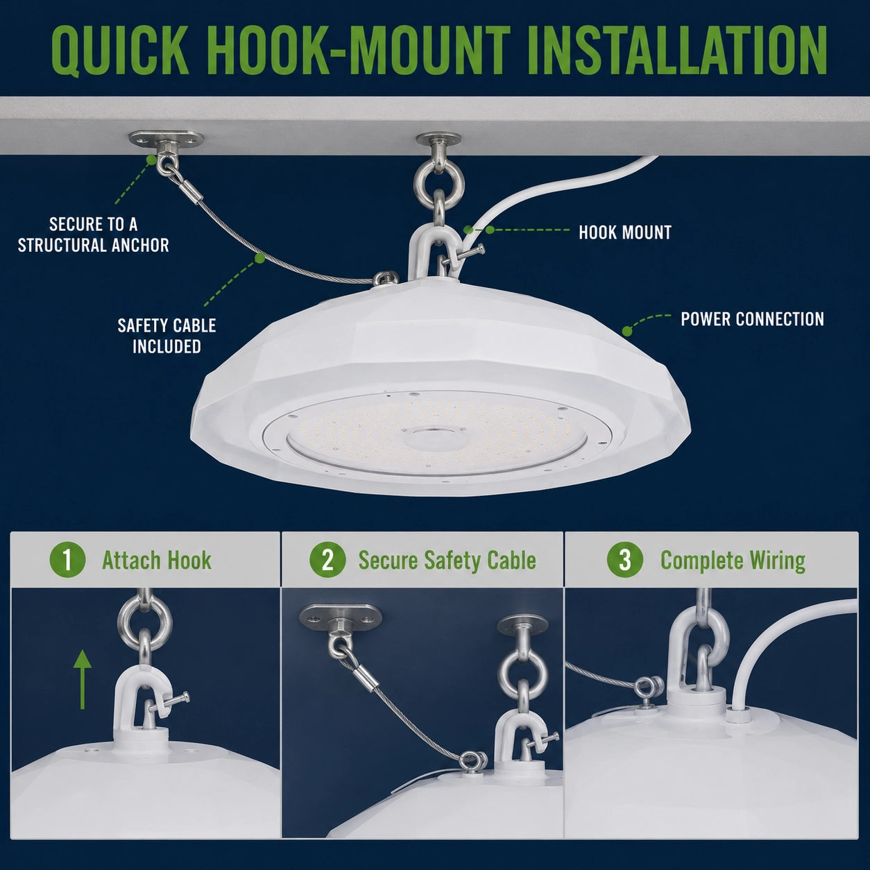 NSF LED high bay lighting for commercial kitchens food production and preparation areas