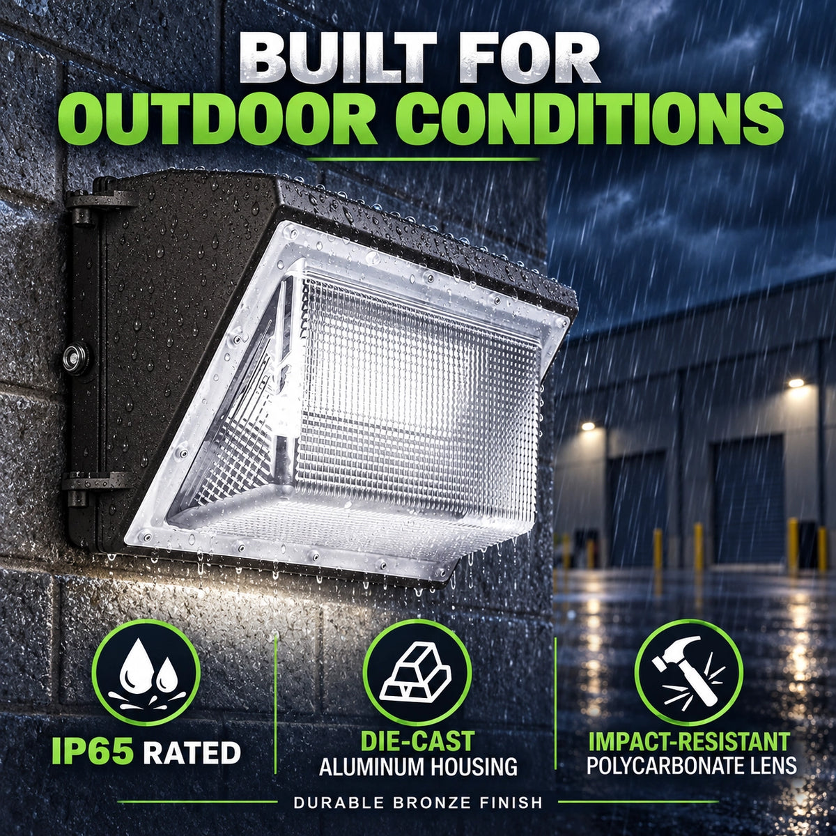 Photocell compatible LED wall pack light for automatic dusk-to-dawn commercial exterior lighting