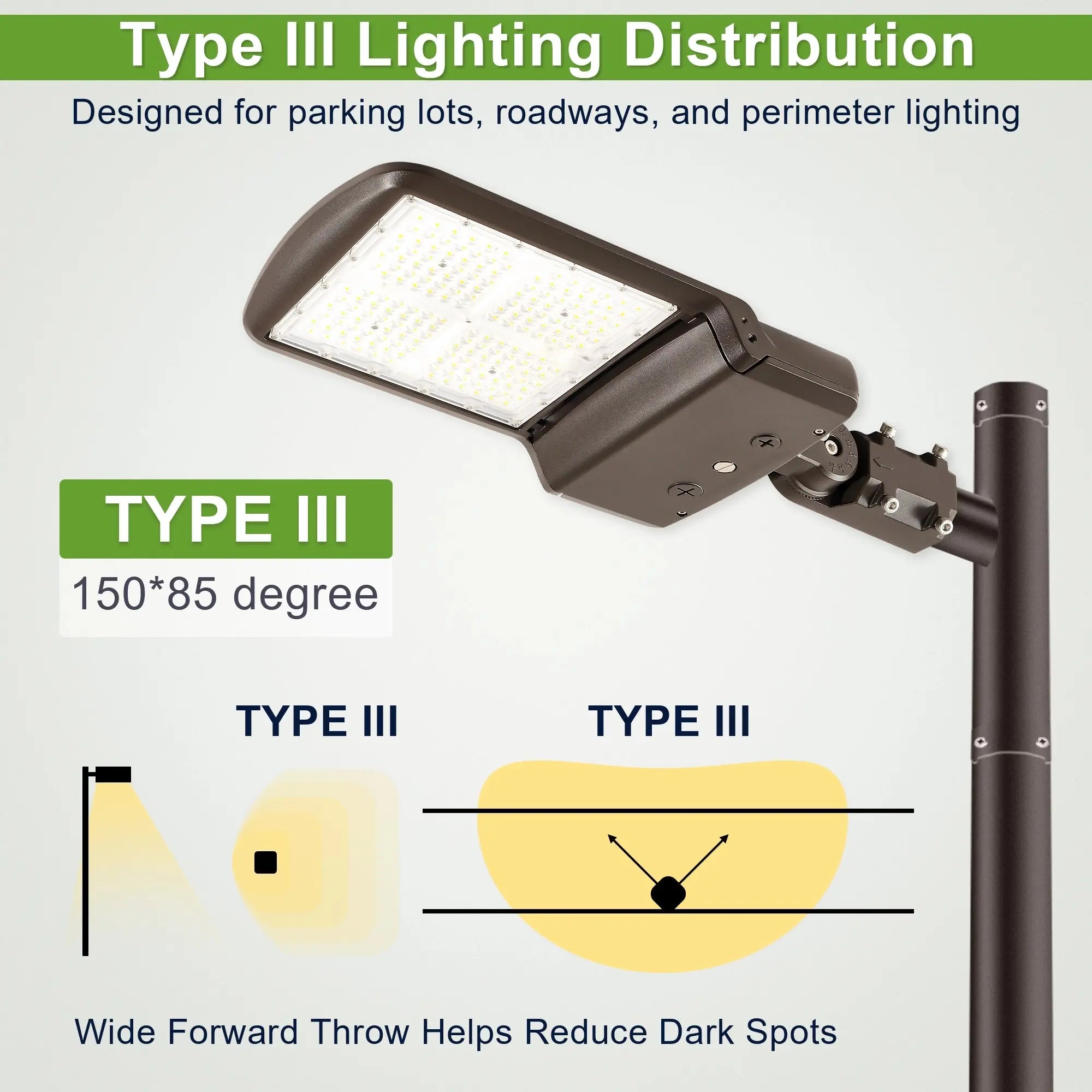 80W 100W 150W selectable LED area light with slip fitter mounting details