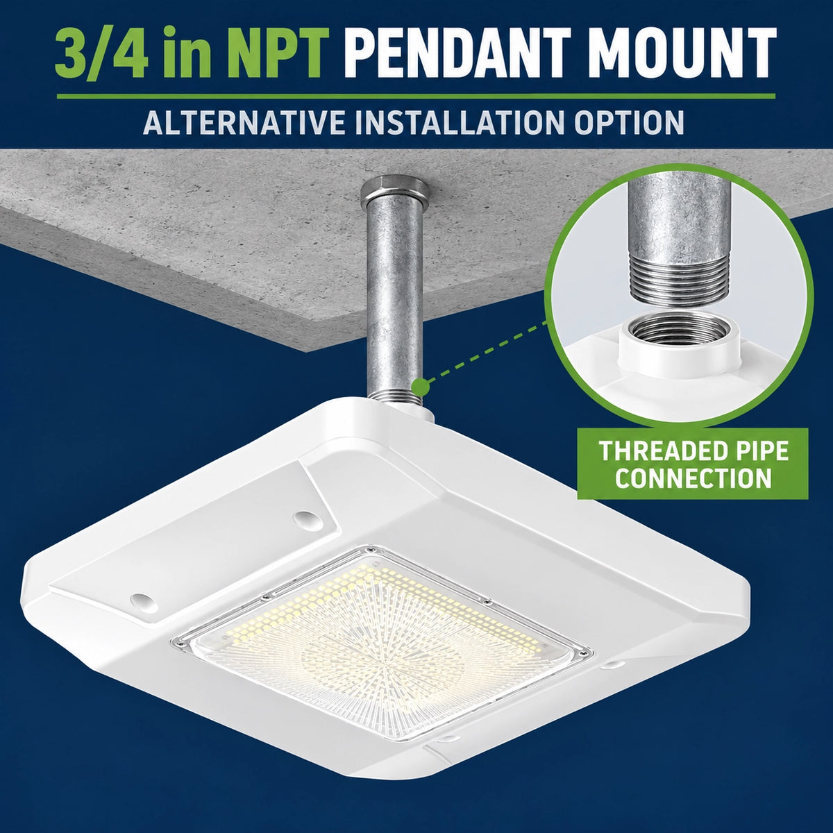Surface mount 150W LED canopy light for gas stations parking garages and covered drive-throughs