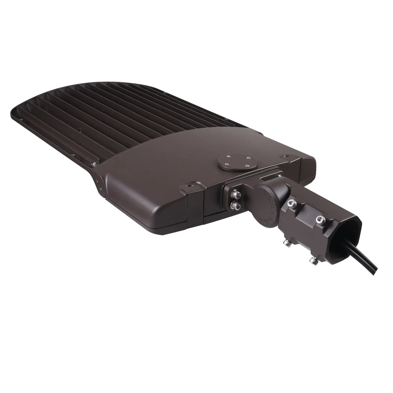 TANLITE selectable LED parking lot light bronze housing heat sink and slip fitter mount rear view